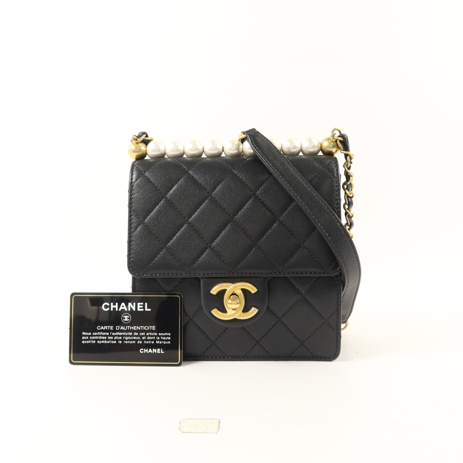 CHANEL 牛皮皮革Small Pearl Flap Bag鏈帶肩背袋