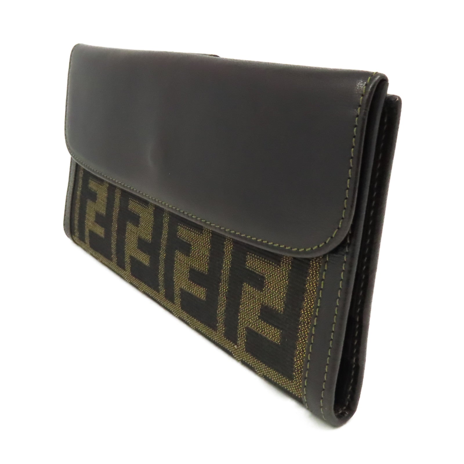 FENDI 【激減優惠】帆布/牛皮皮革Long Wallet長錢包啡色