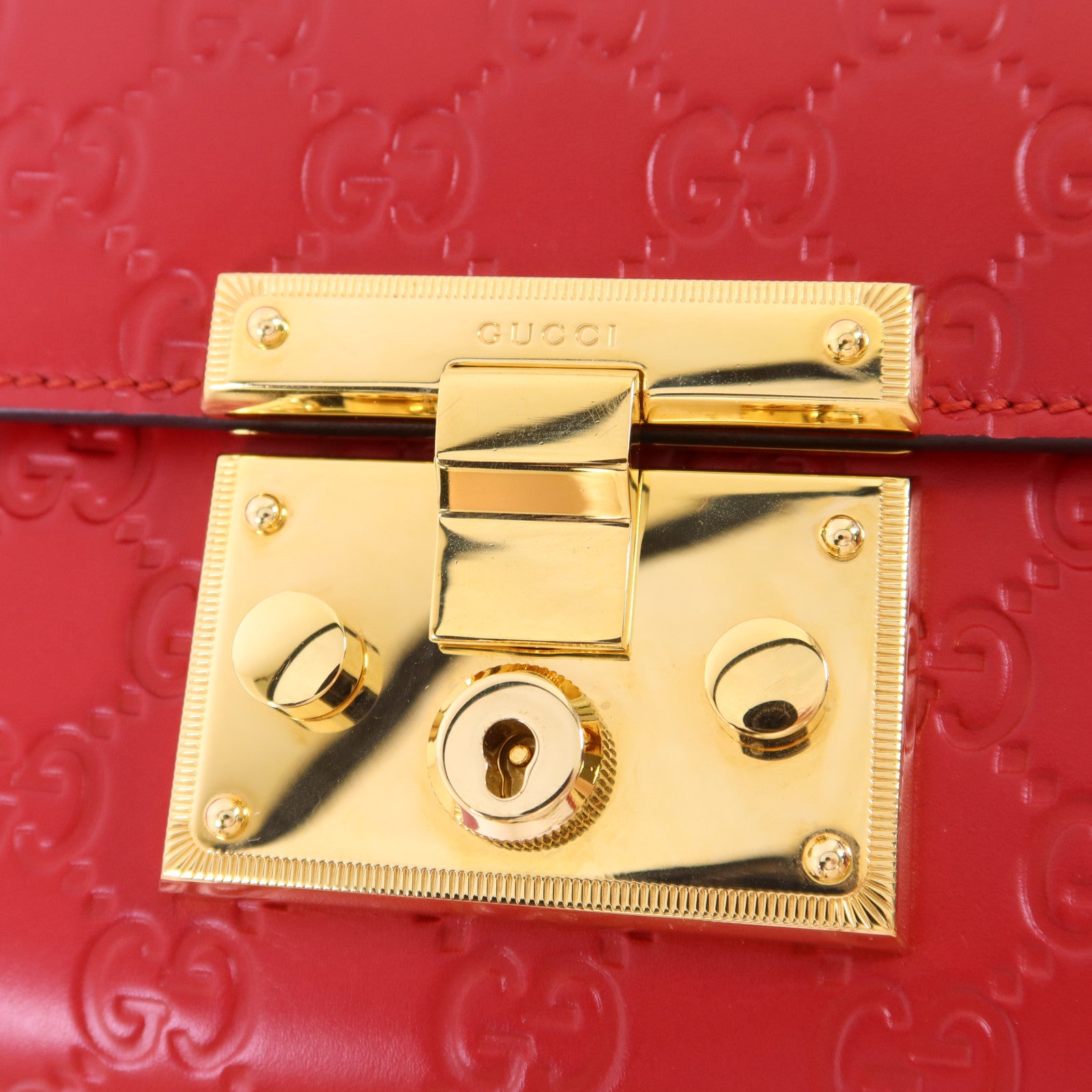 GUCCI 【激減優惠】牛皮皮革Padlock GG金扣鏈帶肩背袋