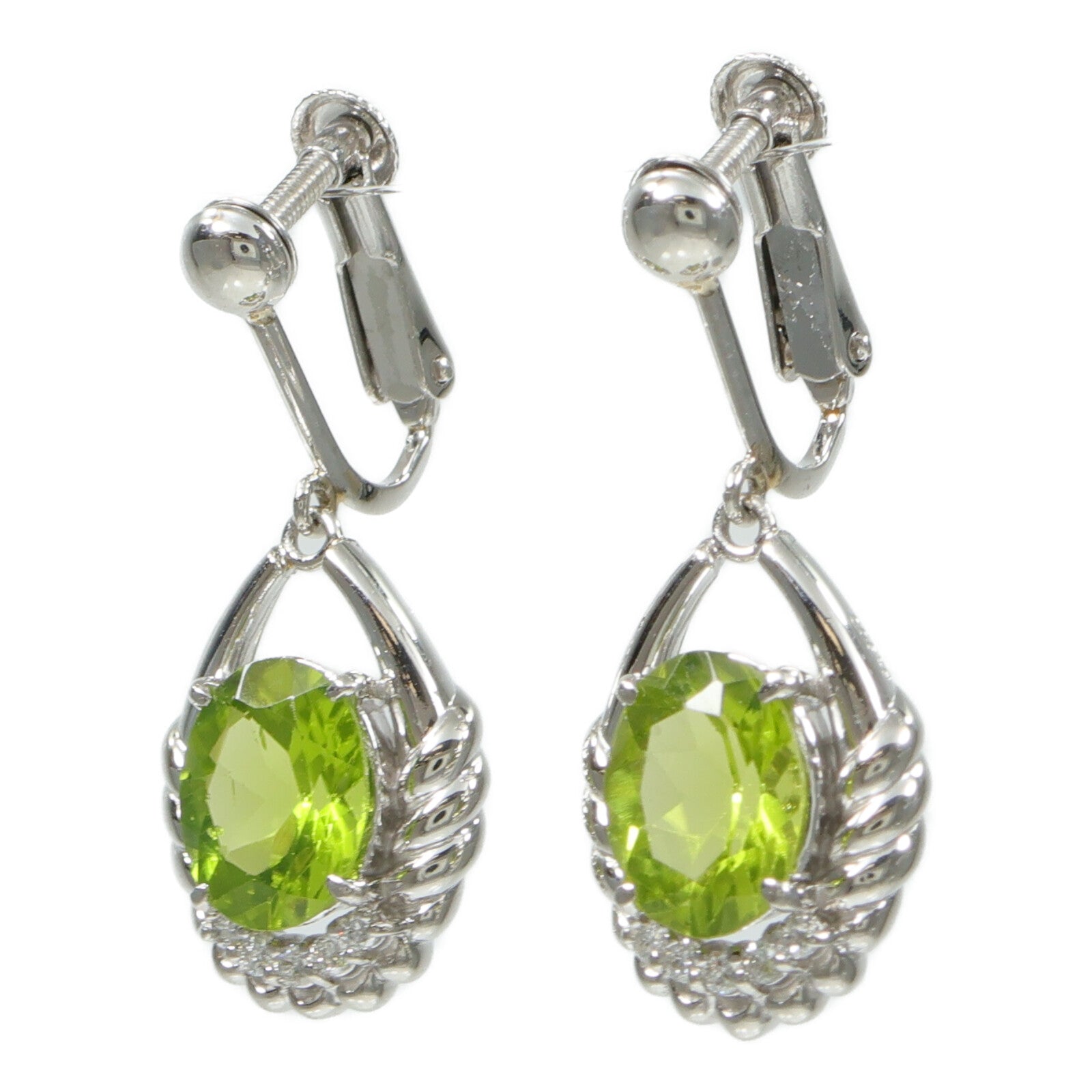 JEWELRY PT900/PT800鉑金Peridot Diamond Earrings橄欖石/鑽石/鑽石
