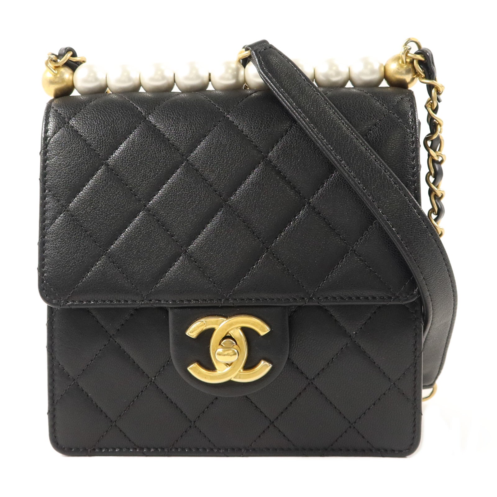 CHANEL 牛皮皮革Small Pearl Flap Bag鏈帶肩背袋