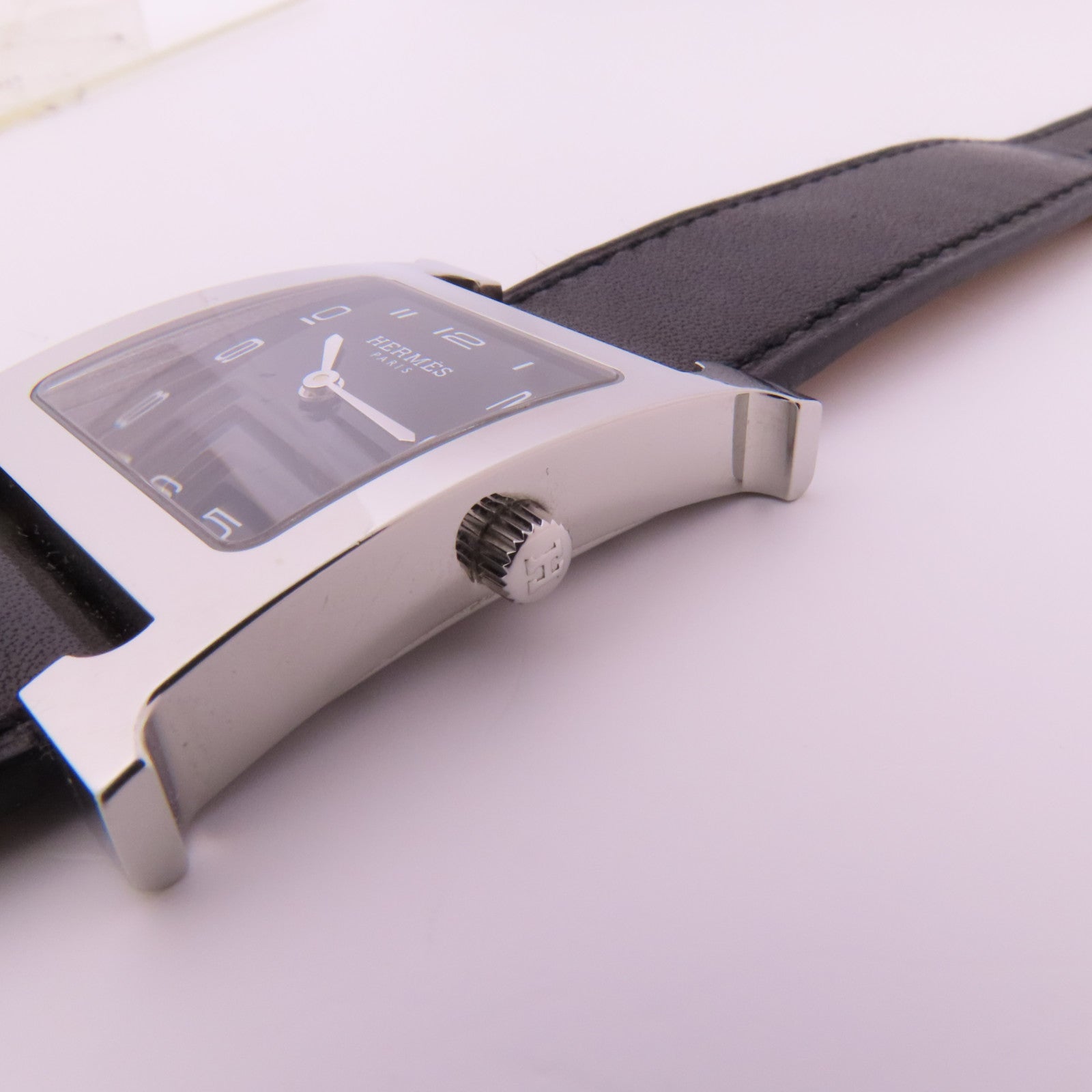 HERMES Heure H不鏽鋼/皮革手錶石英機芯黑色