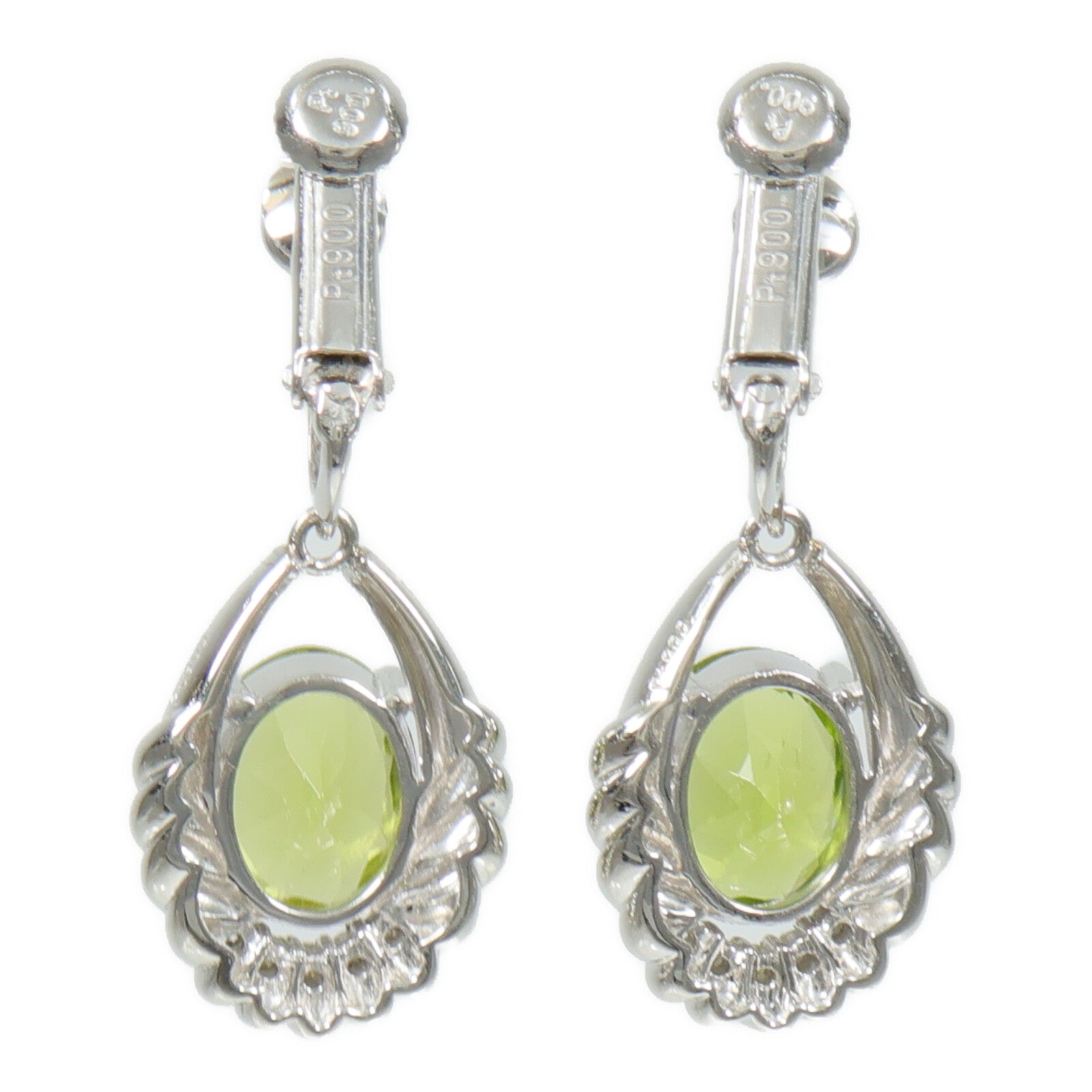 JEWELRY PT900/PT800鉑金Peridot Diamond Earrings橄欖石/鑽石/鑽石