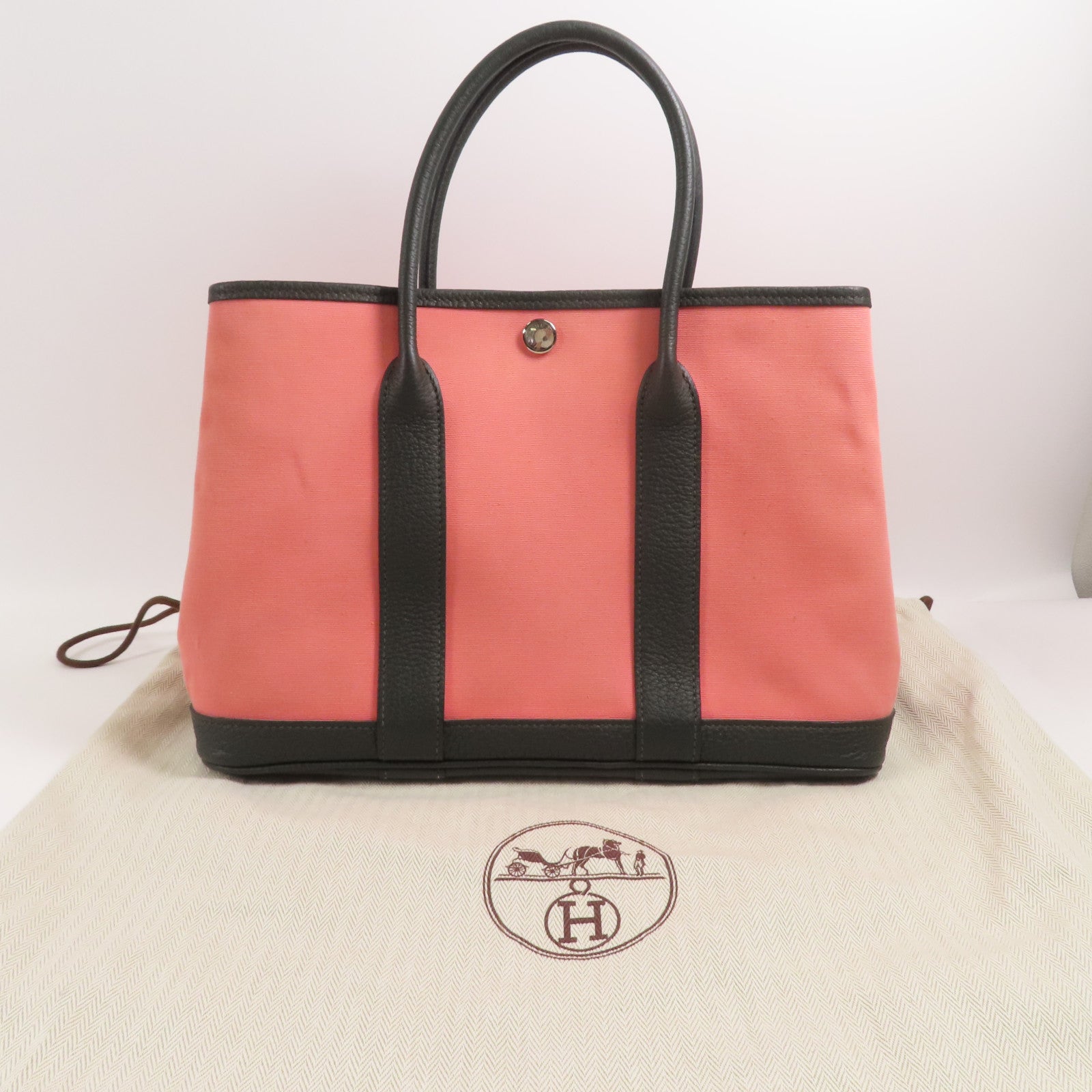 HERMES 帆布Garden Party TPM銀扣手挽袋Pink