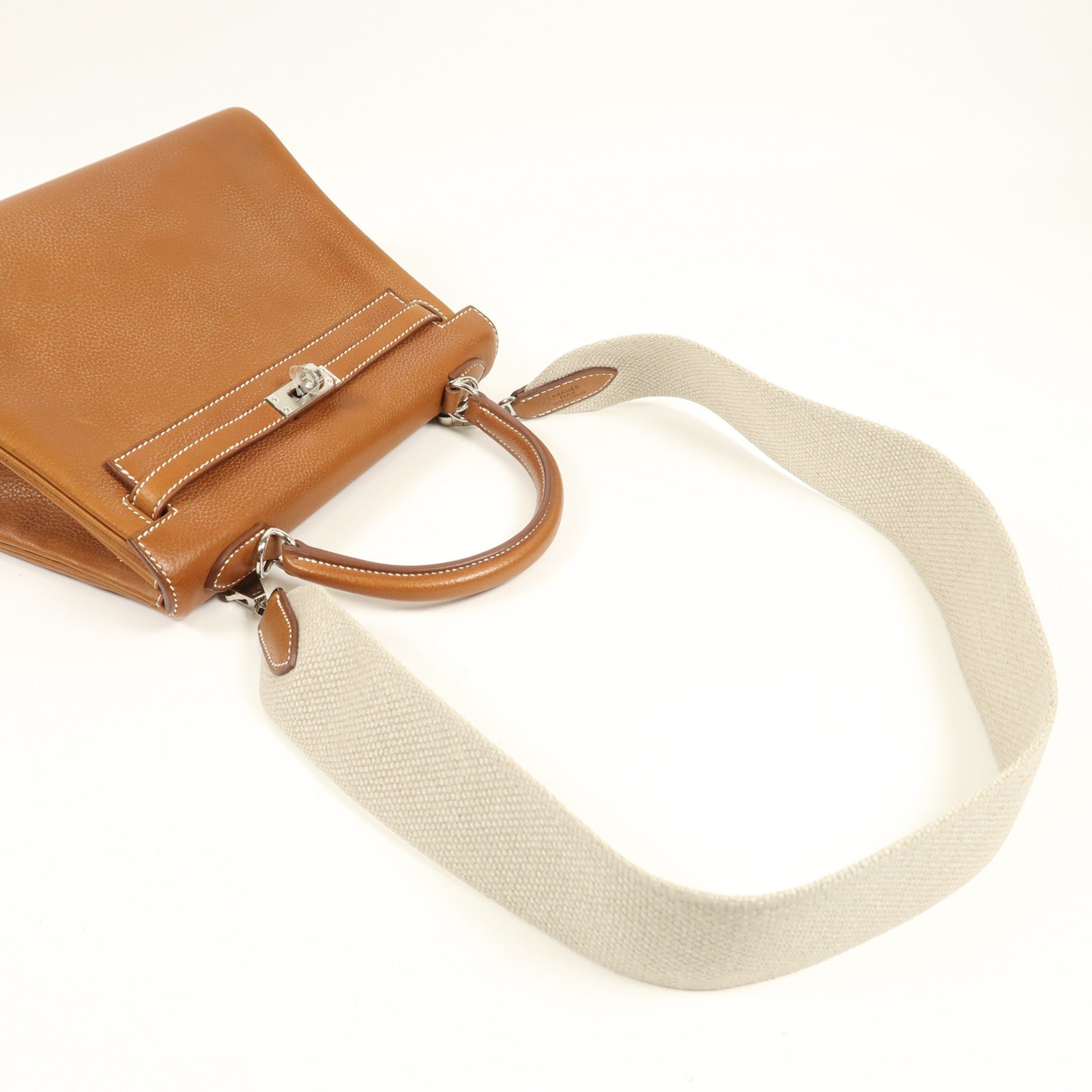 HERMES Barenia皮革Kelly 25銀扣手挽肩背兩用袋Fauve
