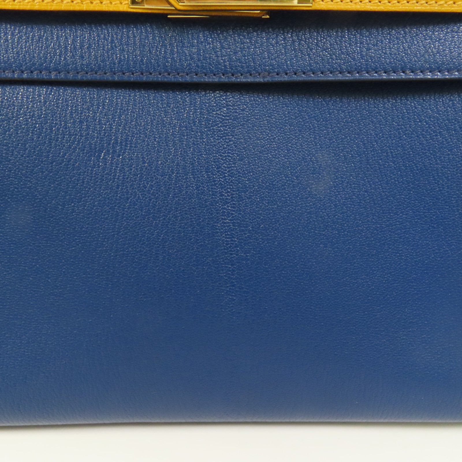HERMES 【激減優惠】Chevre皮革Kelly 28金扣手挽肩背兩用袋Deep Blue/Jaune Ambre