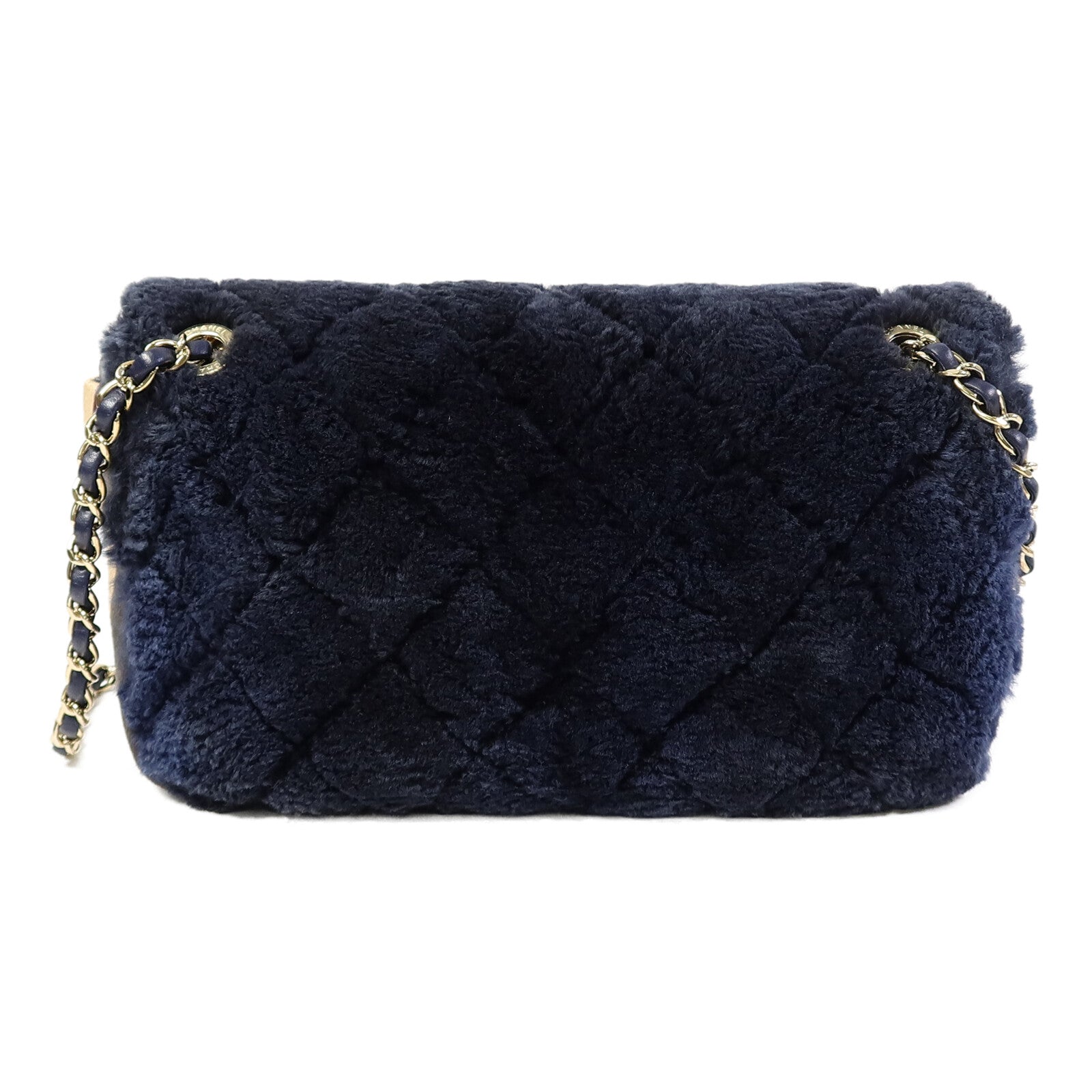 CHANEL 兔毛Flap Bag Medium鏈帶手挽肩背兩用袋