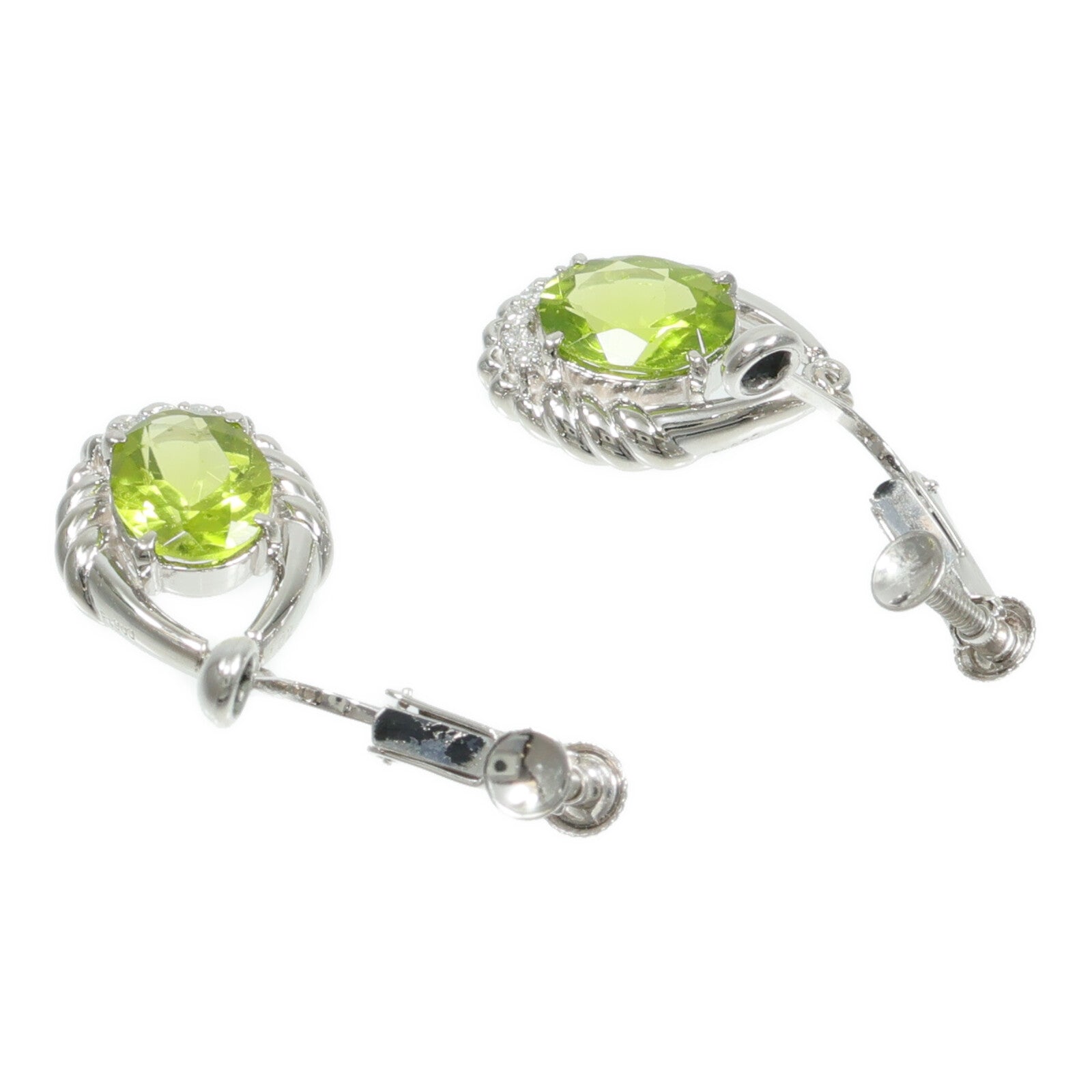 JEWELRY PT900/PT800鉑金Peridot Diamond Earrings橄欖石/鑽石/鑽石