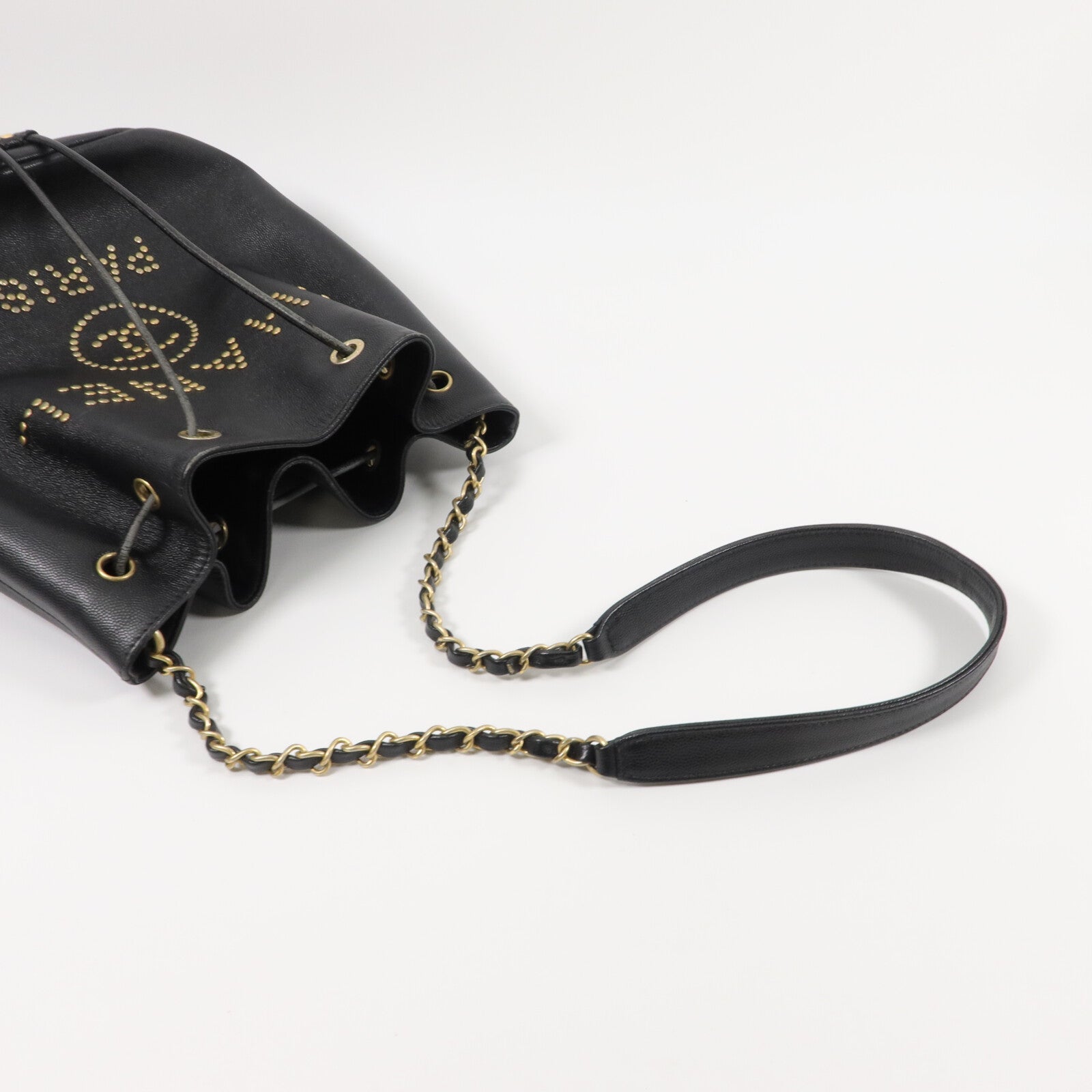 CHANEL 牛皮皮革Deauville Bucket Bag鏈帶肩背袋