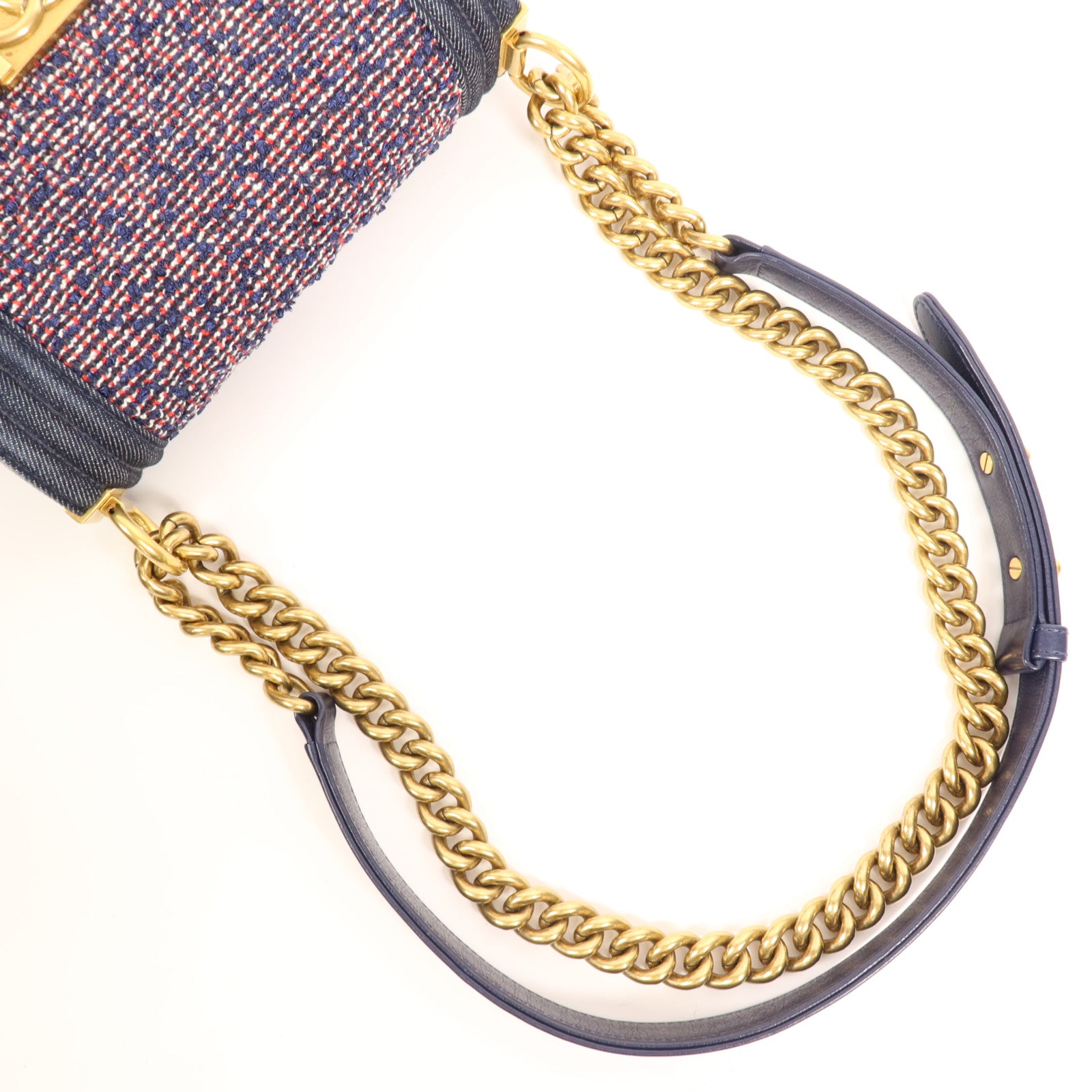 CHANEL 牛仔布/斜紋軟呢Boy 20金扣肩背袋