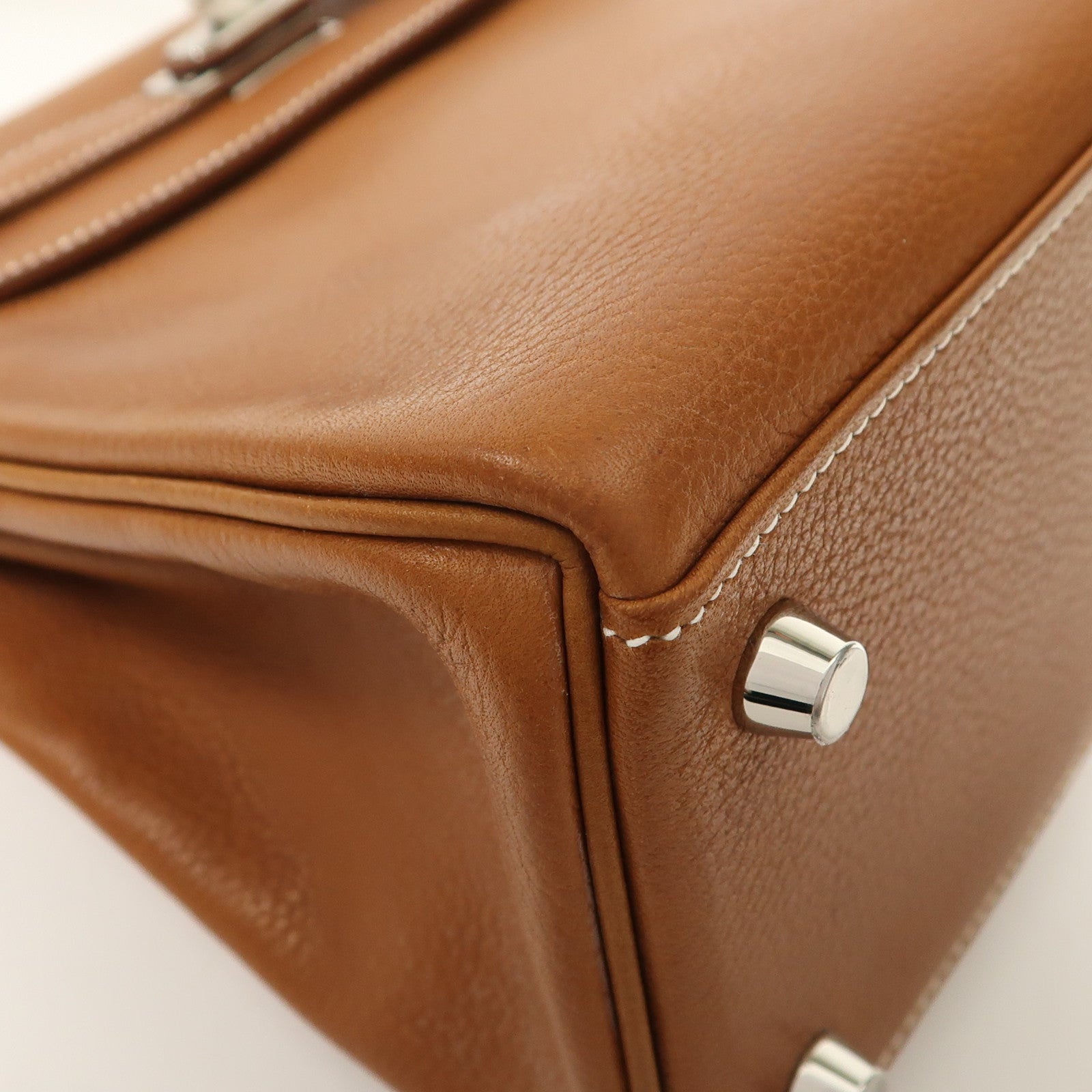 HERMES Barenia皮革Kelly 25銀扣手挽肩背兩用袋Fauve