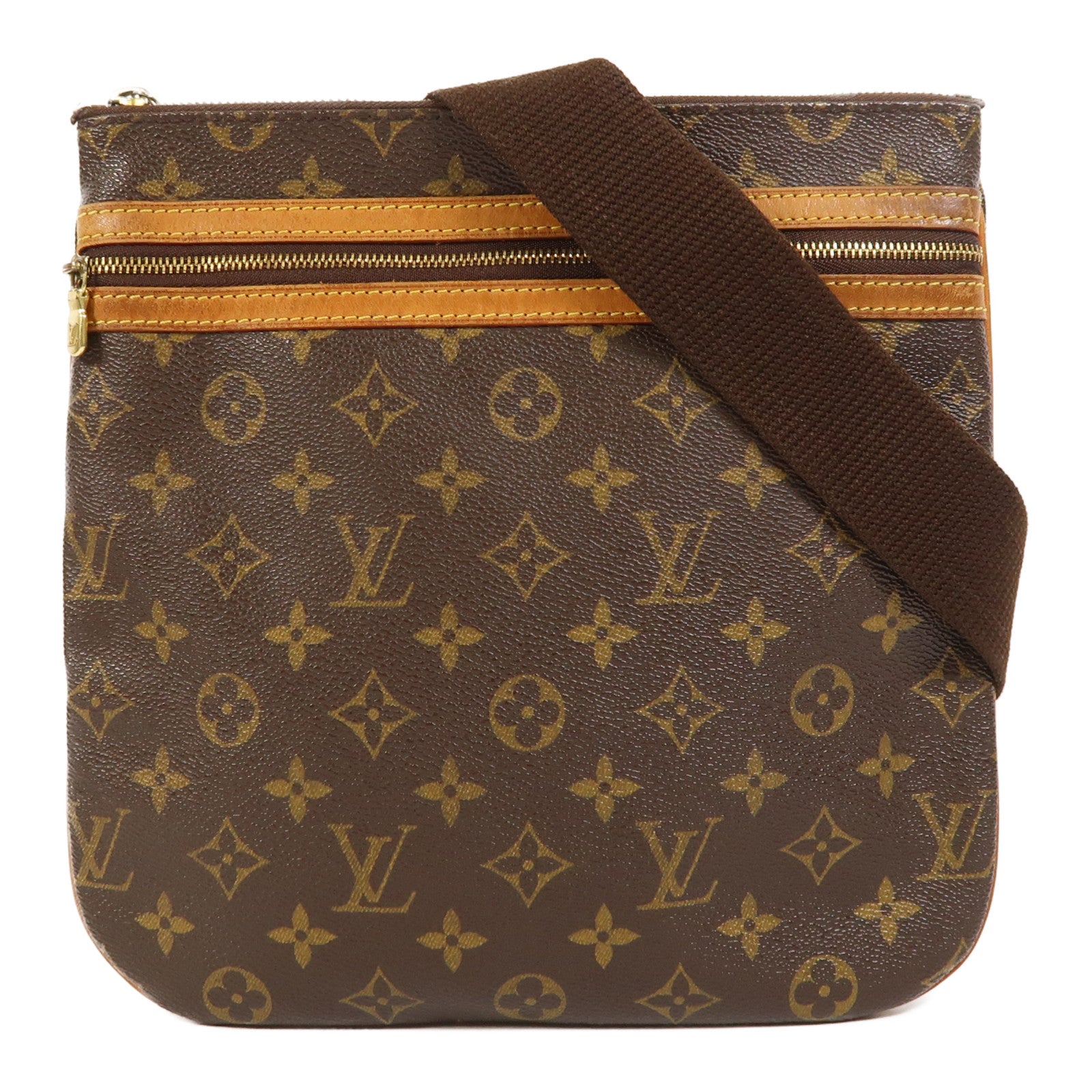 LOUIS VUITTON Monogram Pochette Bosphore金扣肩背袋棕色