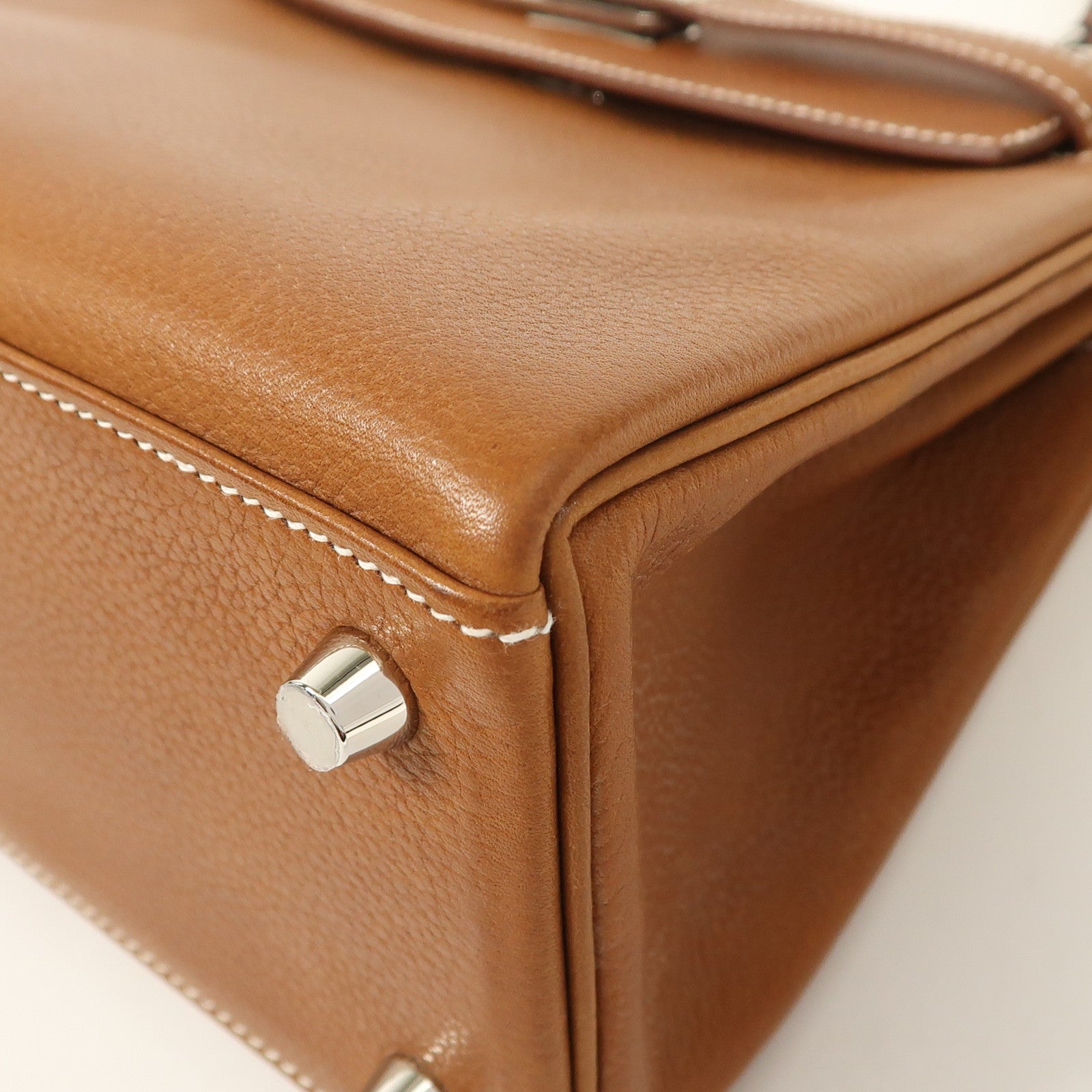 HERMES Barenia皮革Kelly 25銀扣手挽肩背兩用袋Fauve
