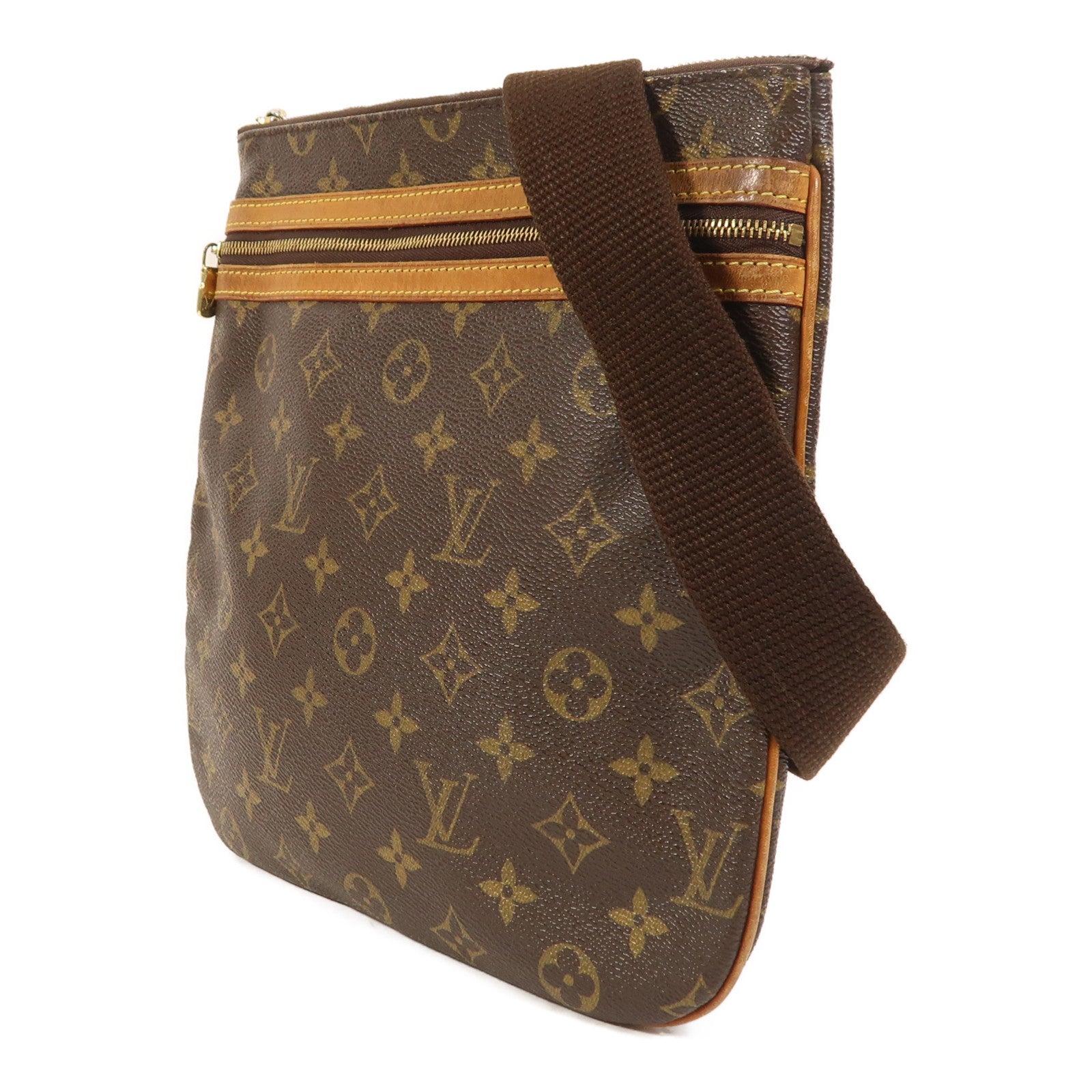 LOUIS VUITTON Monogram Pochette Bosphore金扣肩背袋棕色