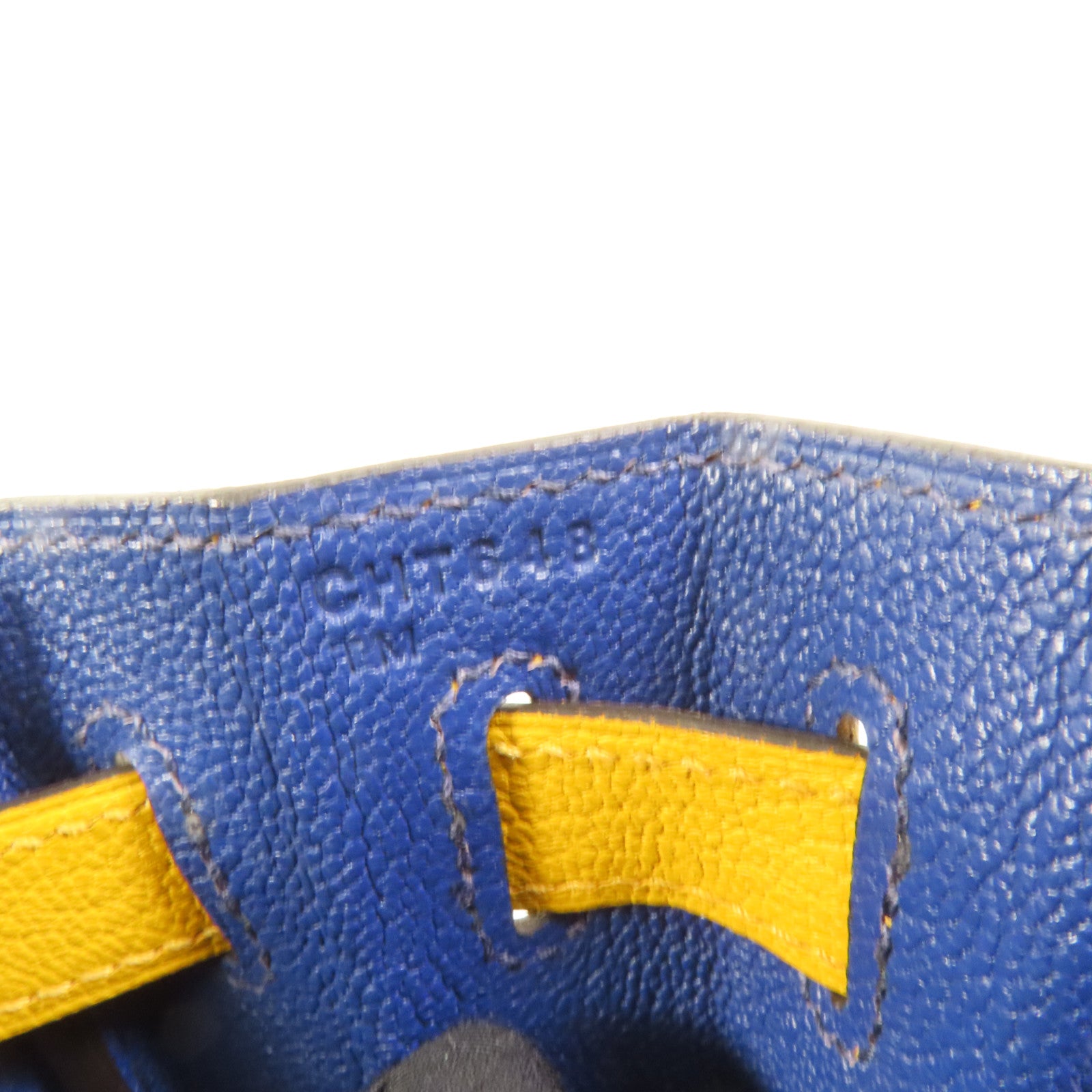 HERMES 【激減優惠】Chevre皮革Kelly 28金扣手挽肩背兩用袋Deep Blue/Jaune Ambre
