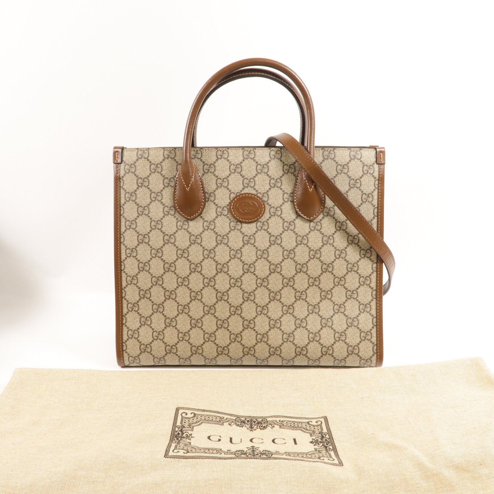 GUCCI 塗層帆布Interlocking G手挽肩背兩用袋