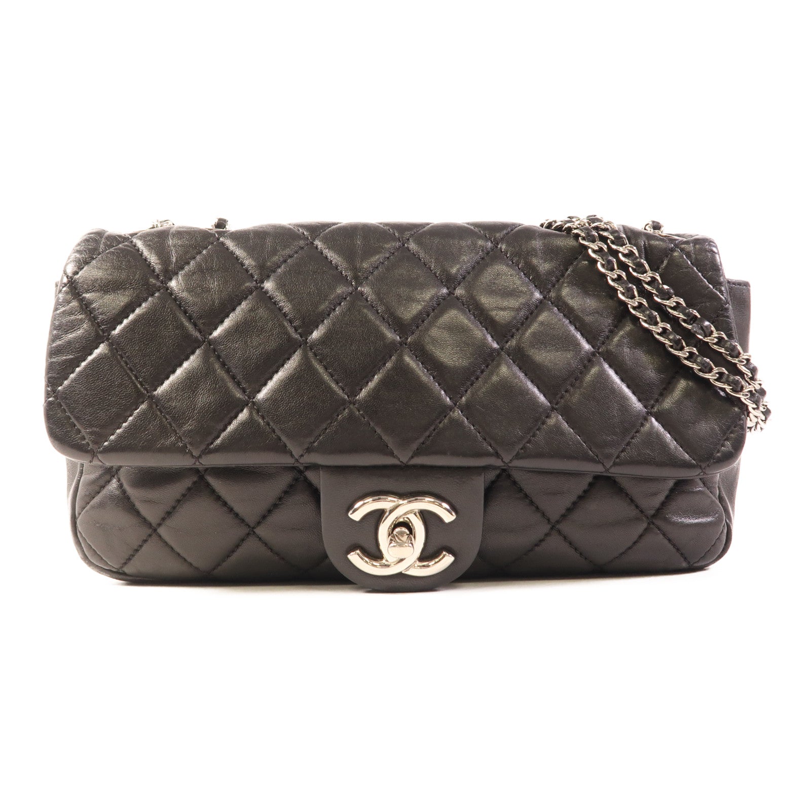 CHANEL 羊皮皮革Chain Shoulder銀扣鏈帶肩背袋