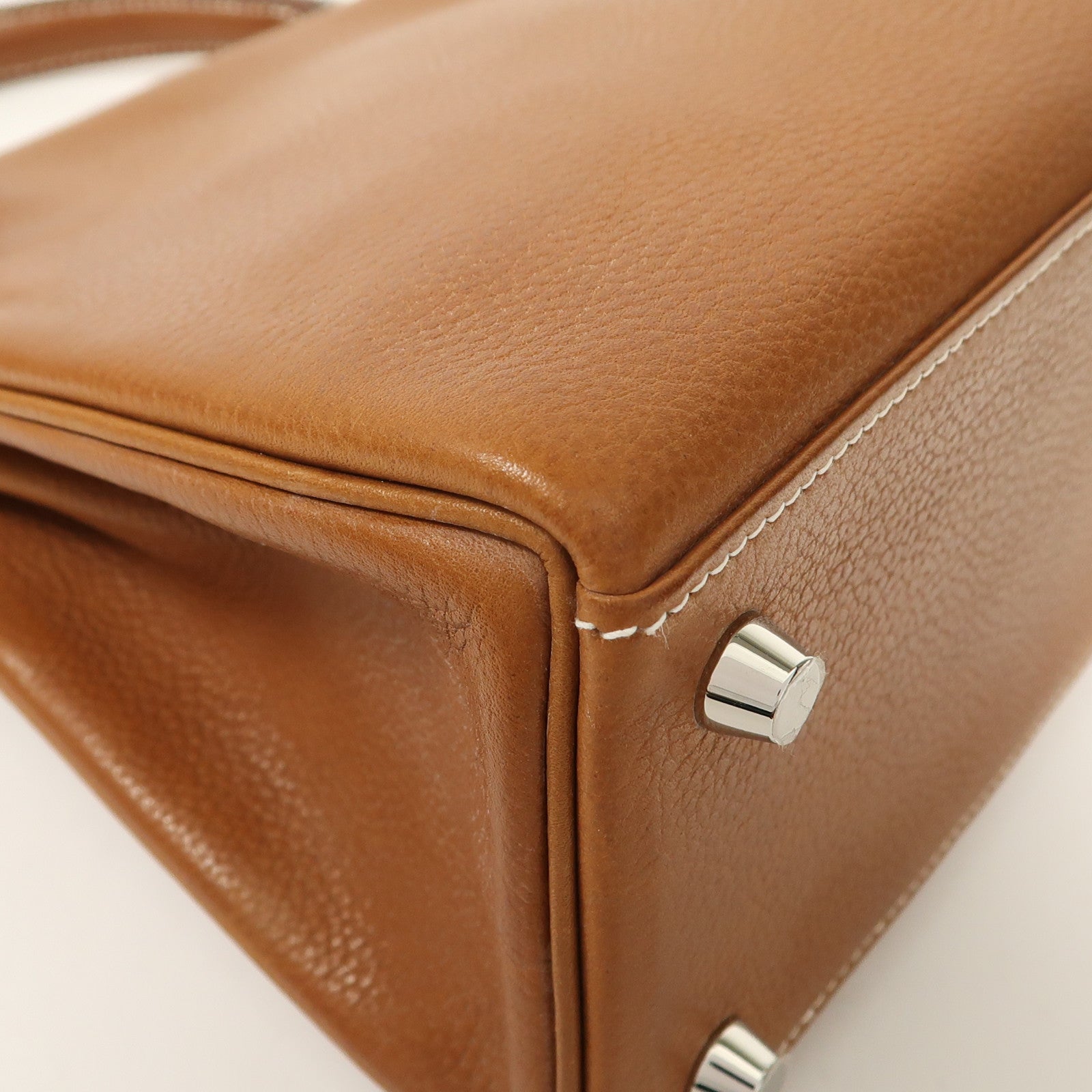 HERMES Barenia皮革Kelly 25銀扣手挽肩背兩用袋Fauve