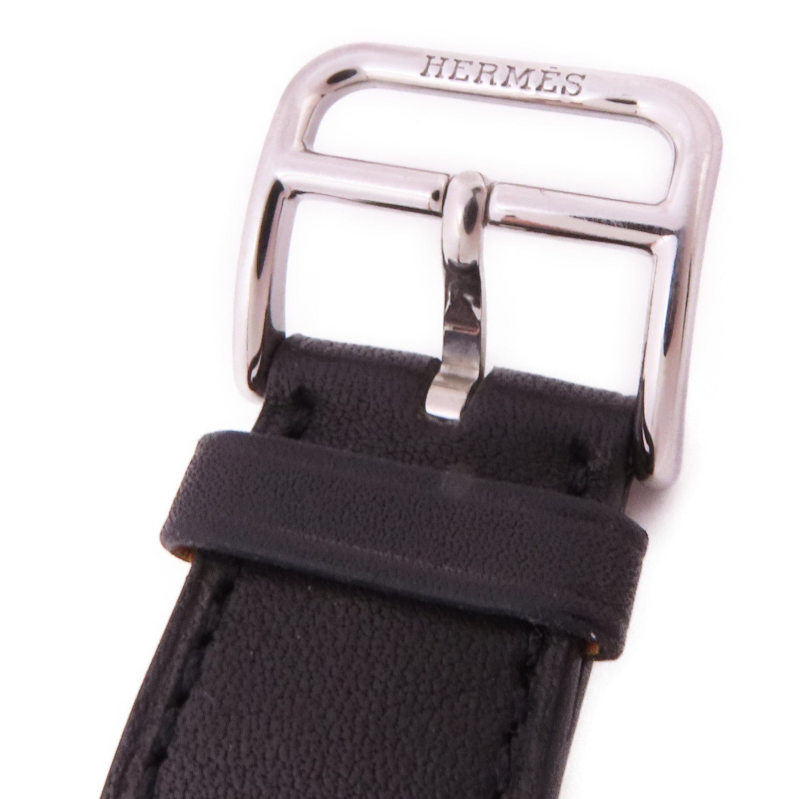 HERMES Heure H不鏽鋼/皮革手錶石英機芯黑色