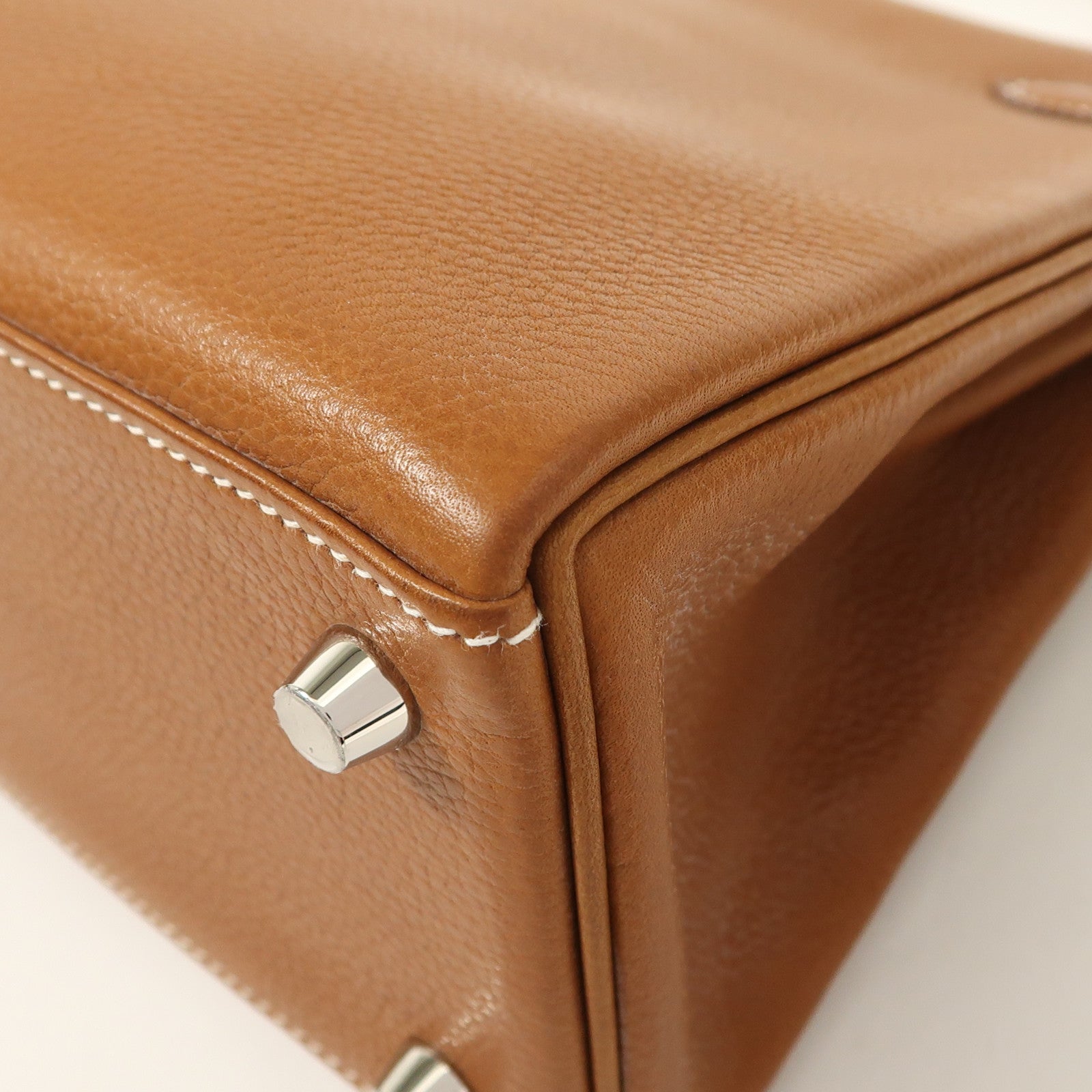 HERMES Barenia皮革Kelly 25銀扣手挽肩背兩用袋Fauve