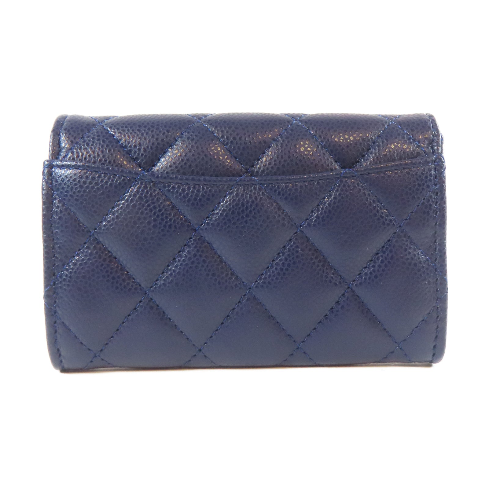 CHANEL 菱格Caviar皮革Card Case銀扣藍色