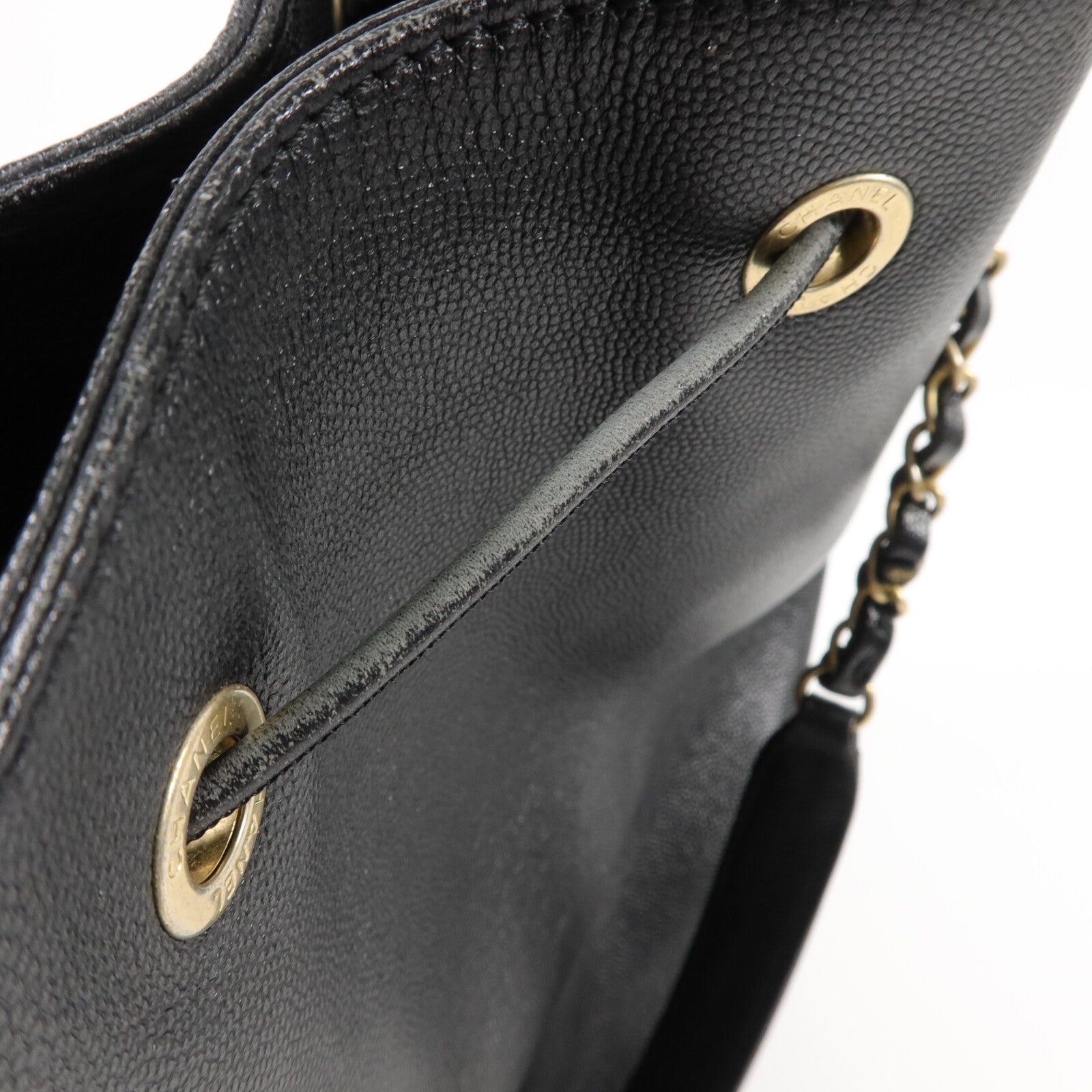 CHANEL 牛皮皮革Deauville Bucket Bag鏈帶肩背袋