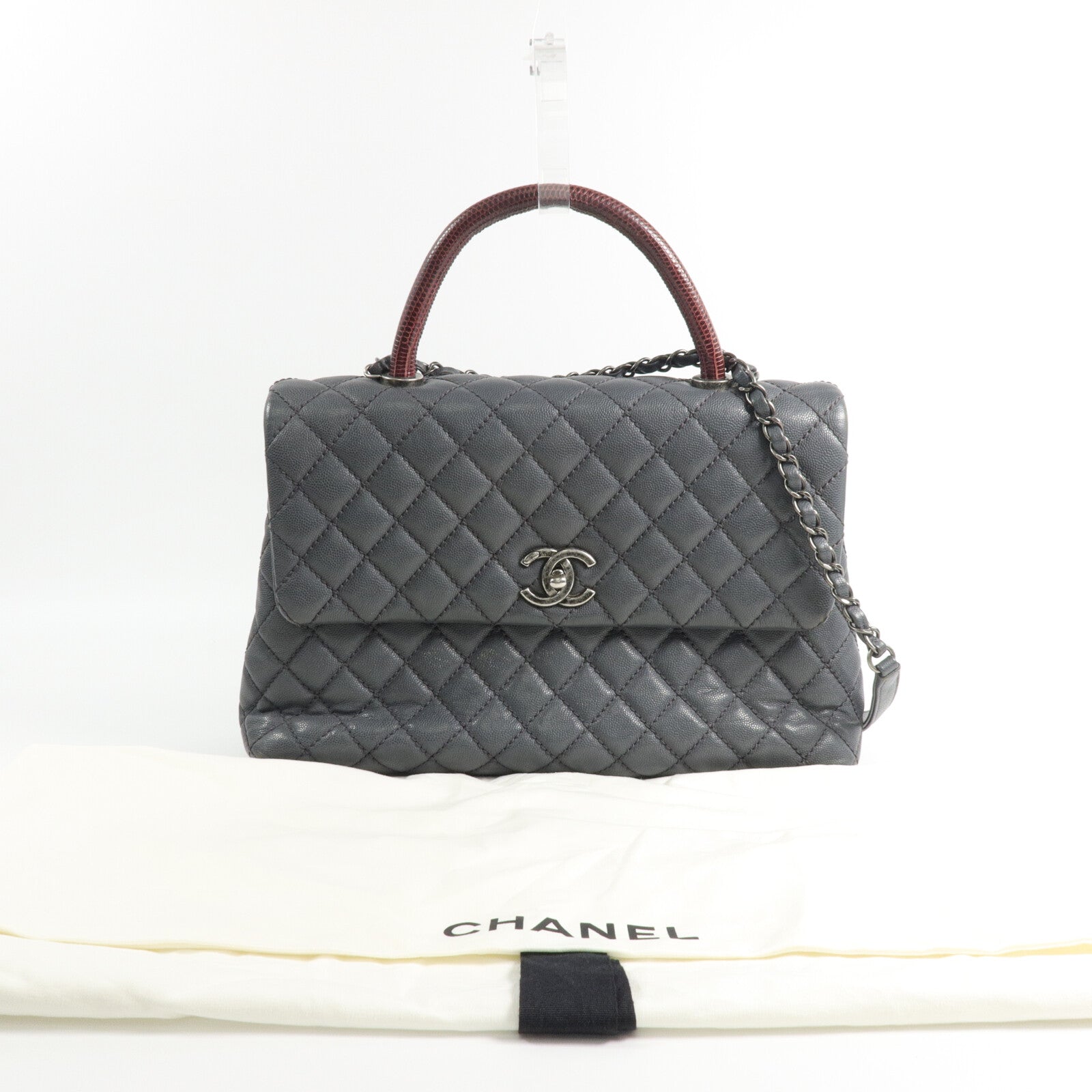 CHANEL 牛皮皮革/蜥蝪皮革Coco Handle Medium手挽肩背兩用袋