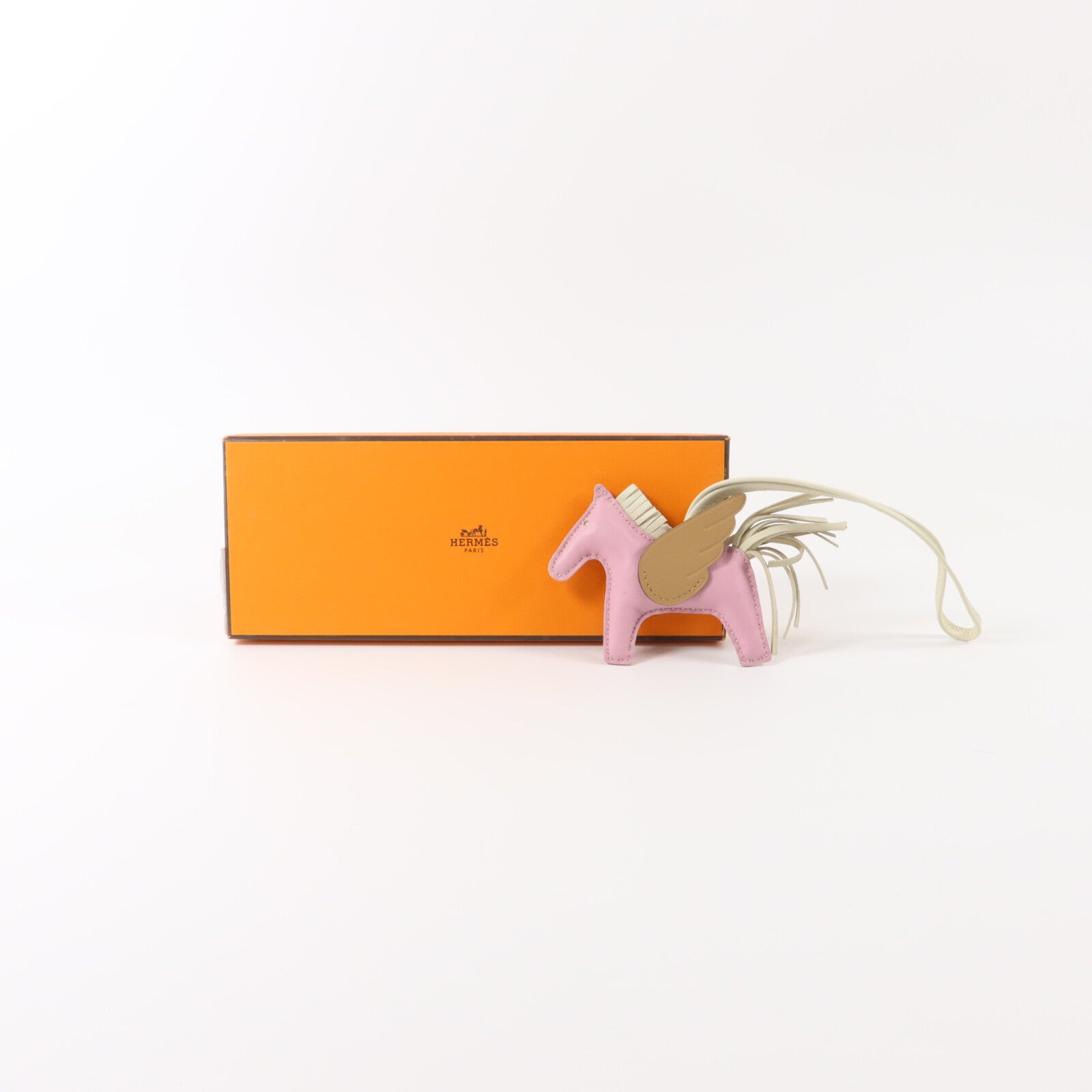 HERMES Milo皮革/Swift皮革Rodeo Pegase PM掛飾Mauve Sylvestre/Craie/Chai