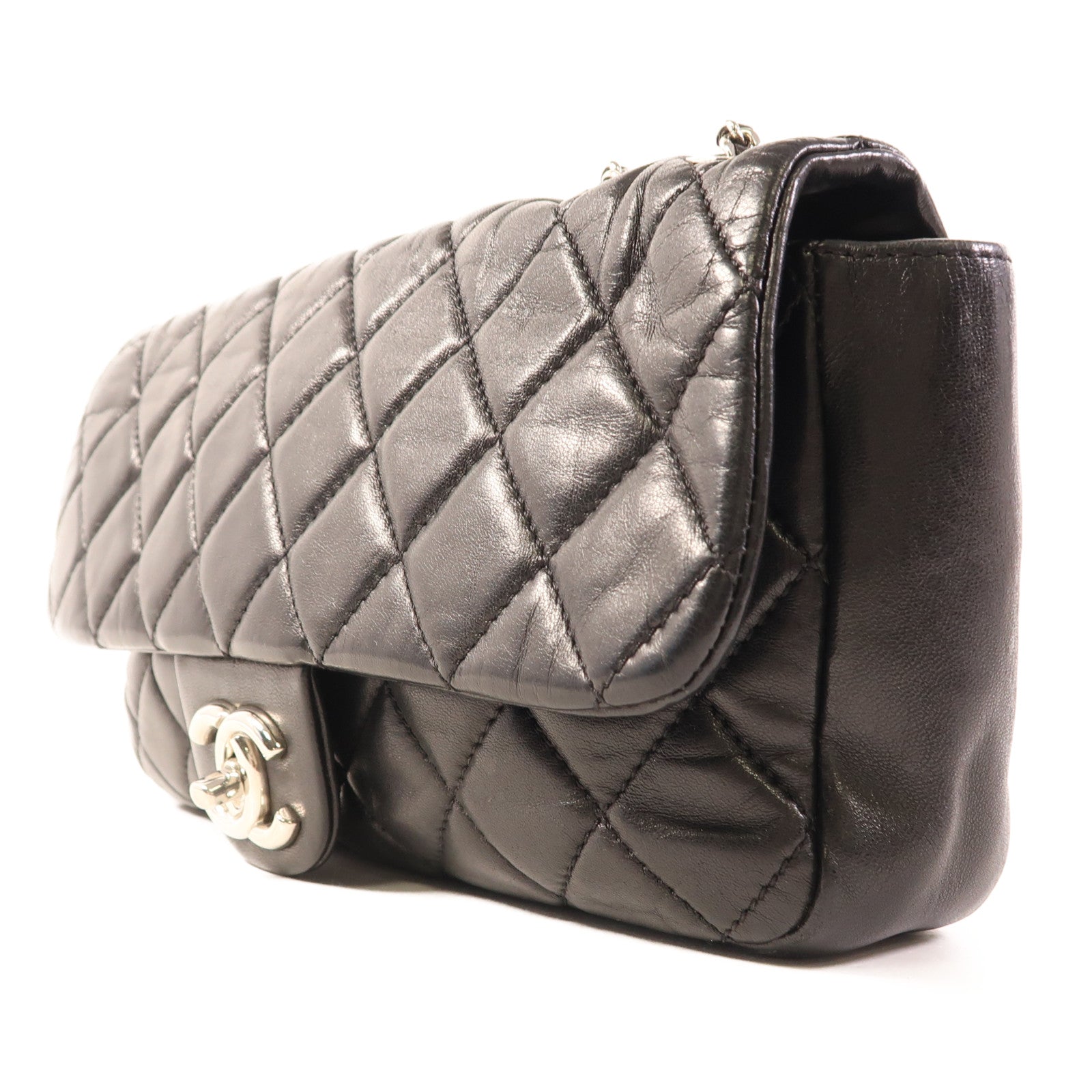 CHANEL 羊皮皮革Chain Shoulder銀扣鏈帶肩背袋