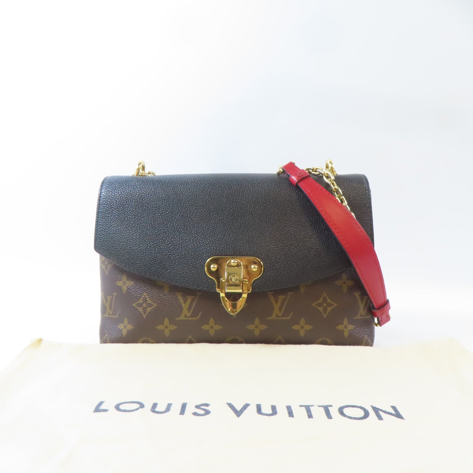 LOUIS VUITTON 【激減優惠】Monogram Saint Placide金扣鏈帶肩背袋啡色/黑色