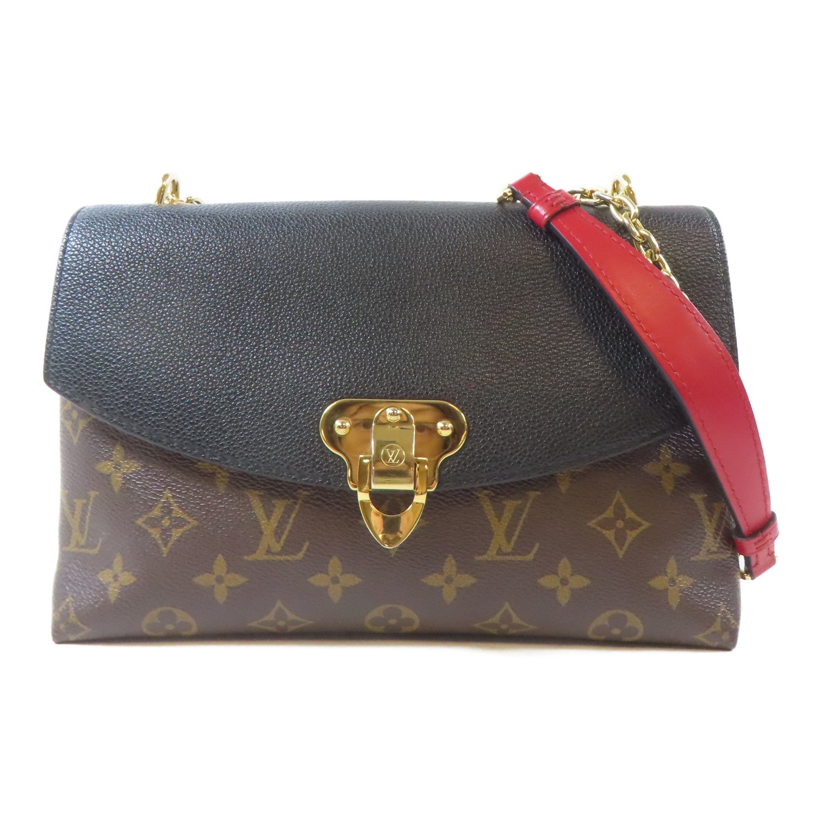 LOUIS VUITTON 【激減優惠】Monogram Saint Placide金扣鏈帶肩背袋啡色/黑色
