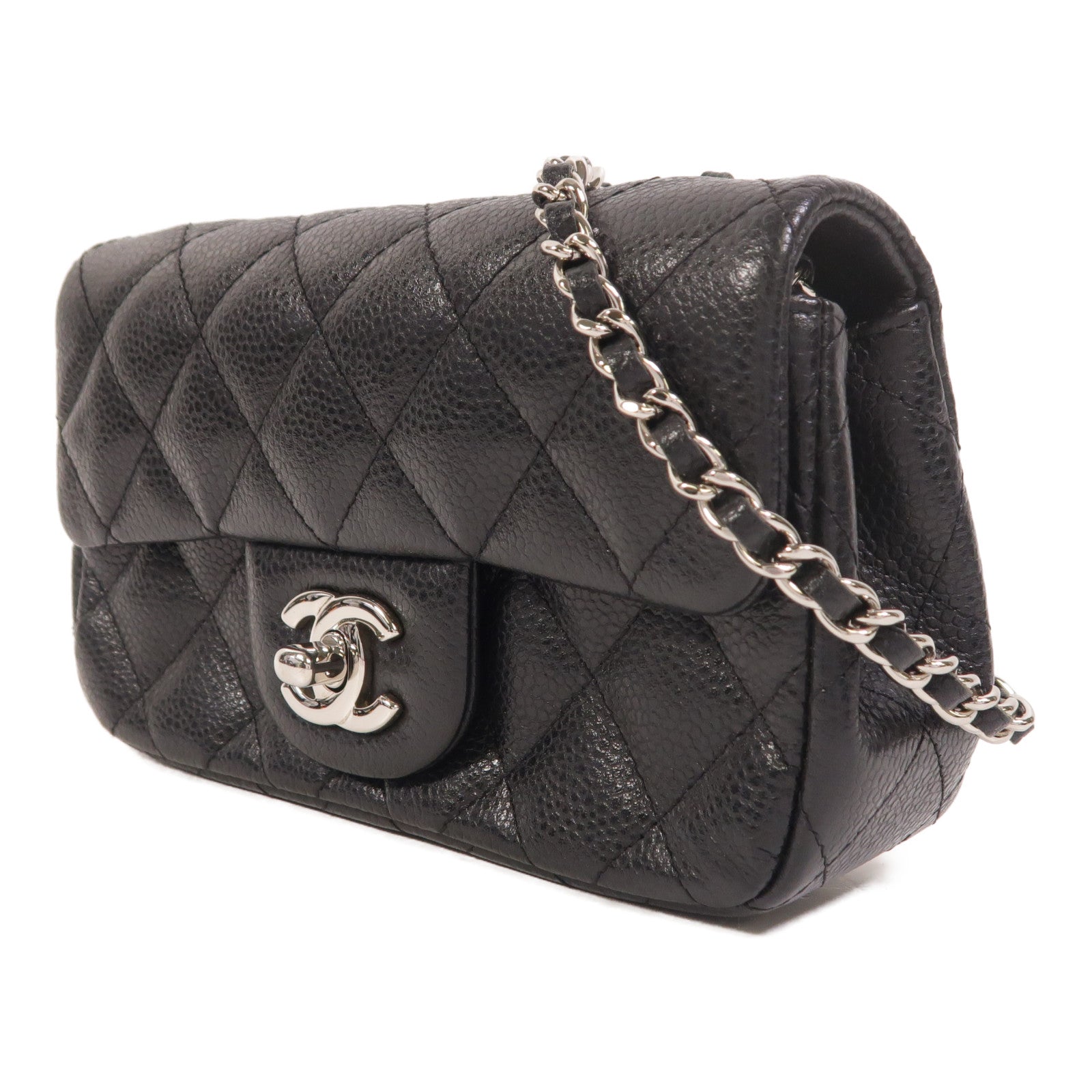 CHANEL 牛皮皮革Classic Extra Mini Flap Bag銀扣鏈帶肩背袋
