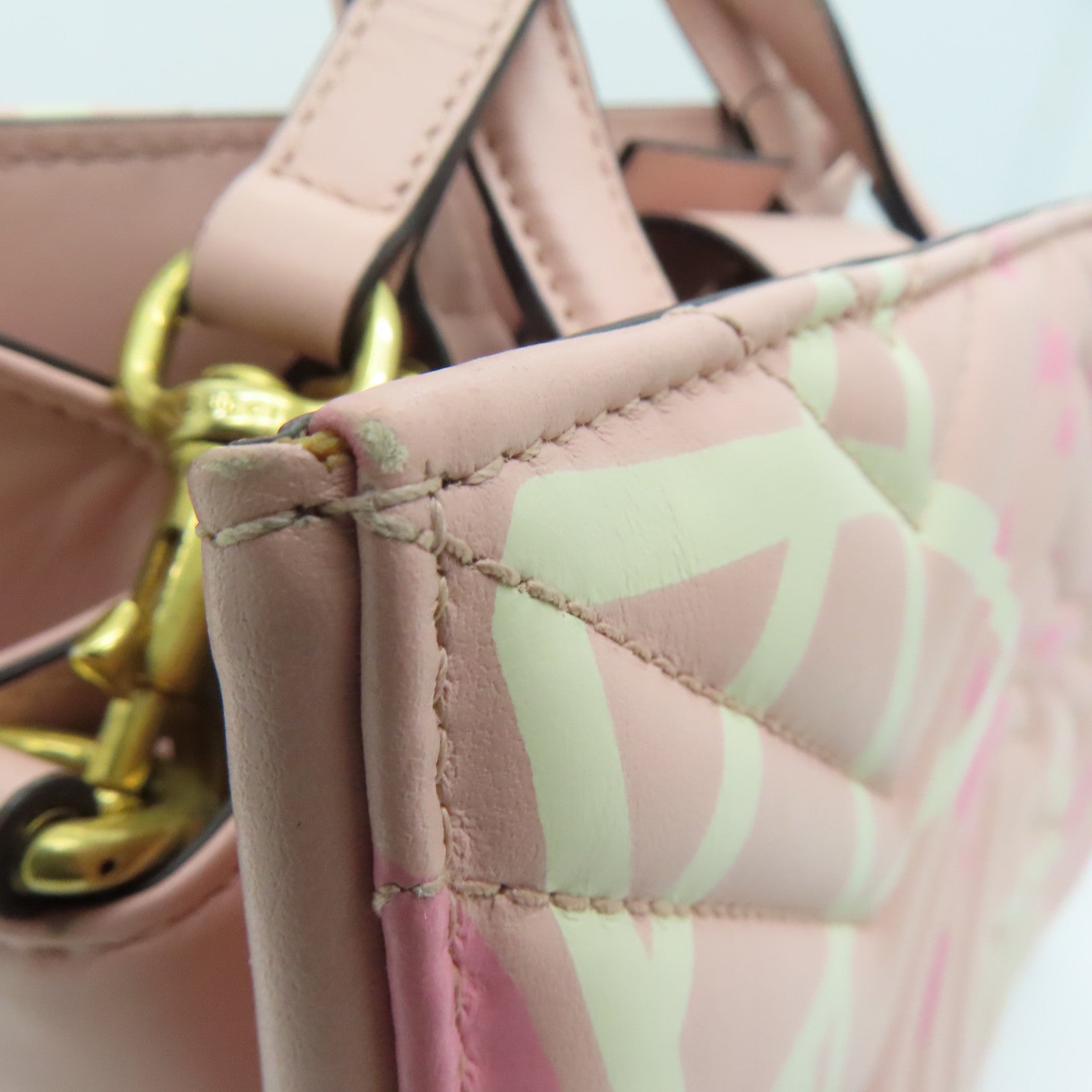 GUCCI twill cowhide leather 2way Shoulder Bag gold buckle handle shoulder bag pink