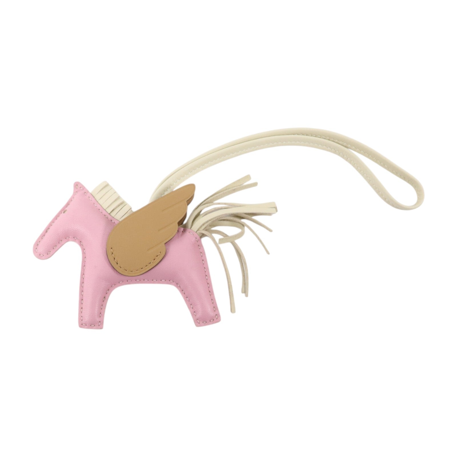 HERMES Milo皮革/Swift皮革Rodeo Pegase PM掛飾Mauve Sylvestre/Craie/Chai