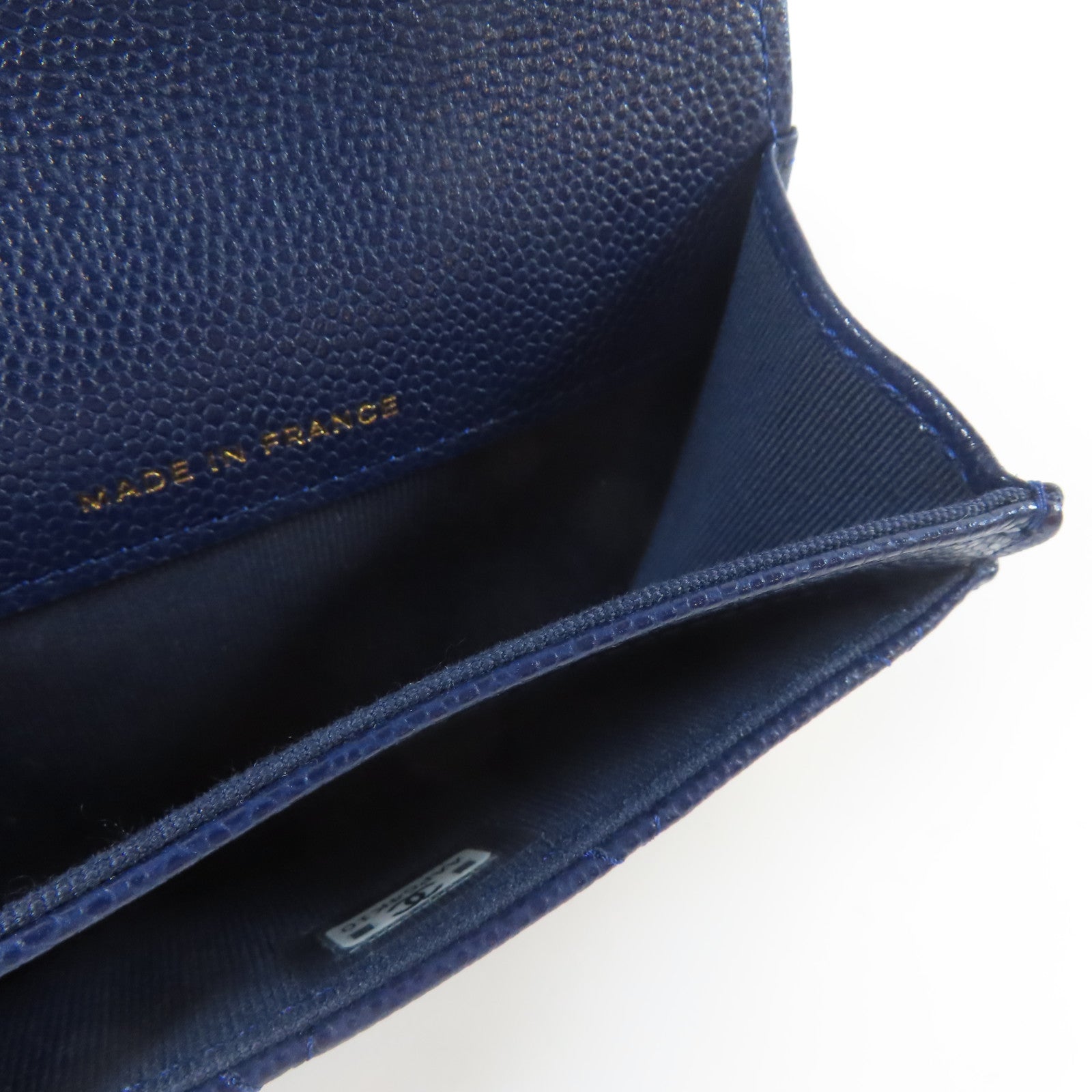 CHANEL 菱格Caviar皮革Card Case銀扣藍色