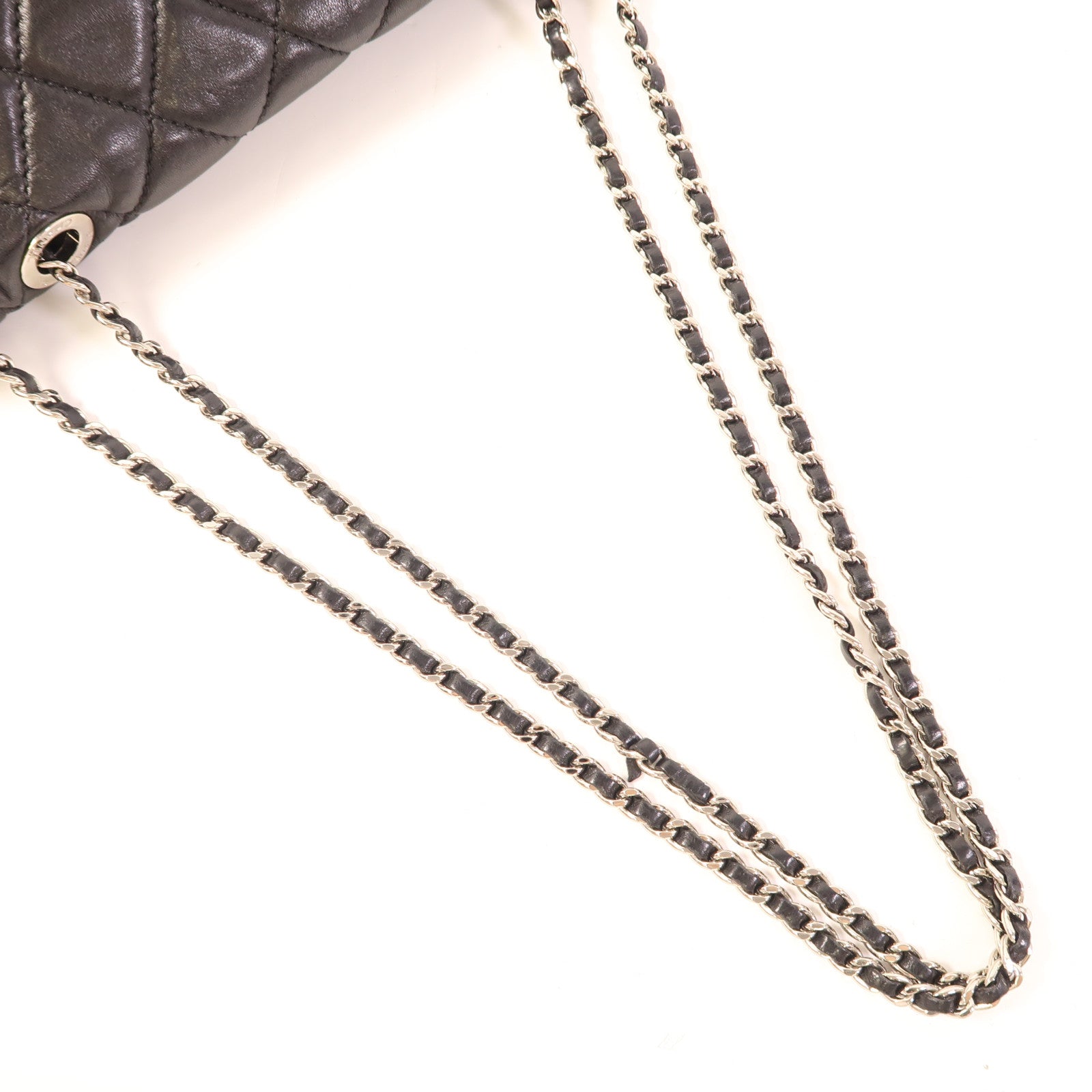 CHANEL 羊皮皮革Chain Shoulder銀扣鏈帶肩背袋