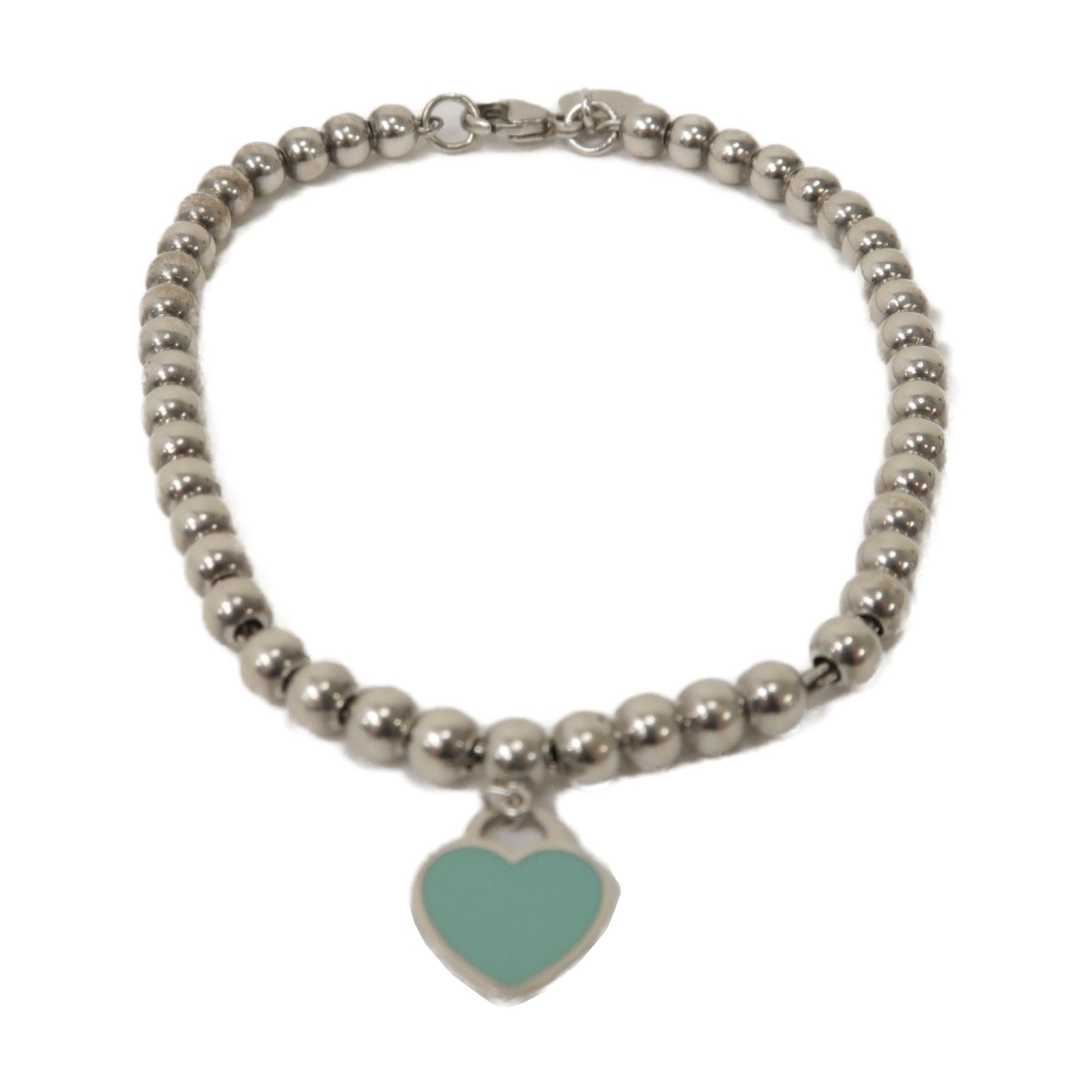 TIFFANY＆CO 925純銀Heart Tag Bead Bracelet銀扣手鏈銀色/藍色