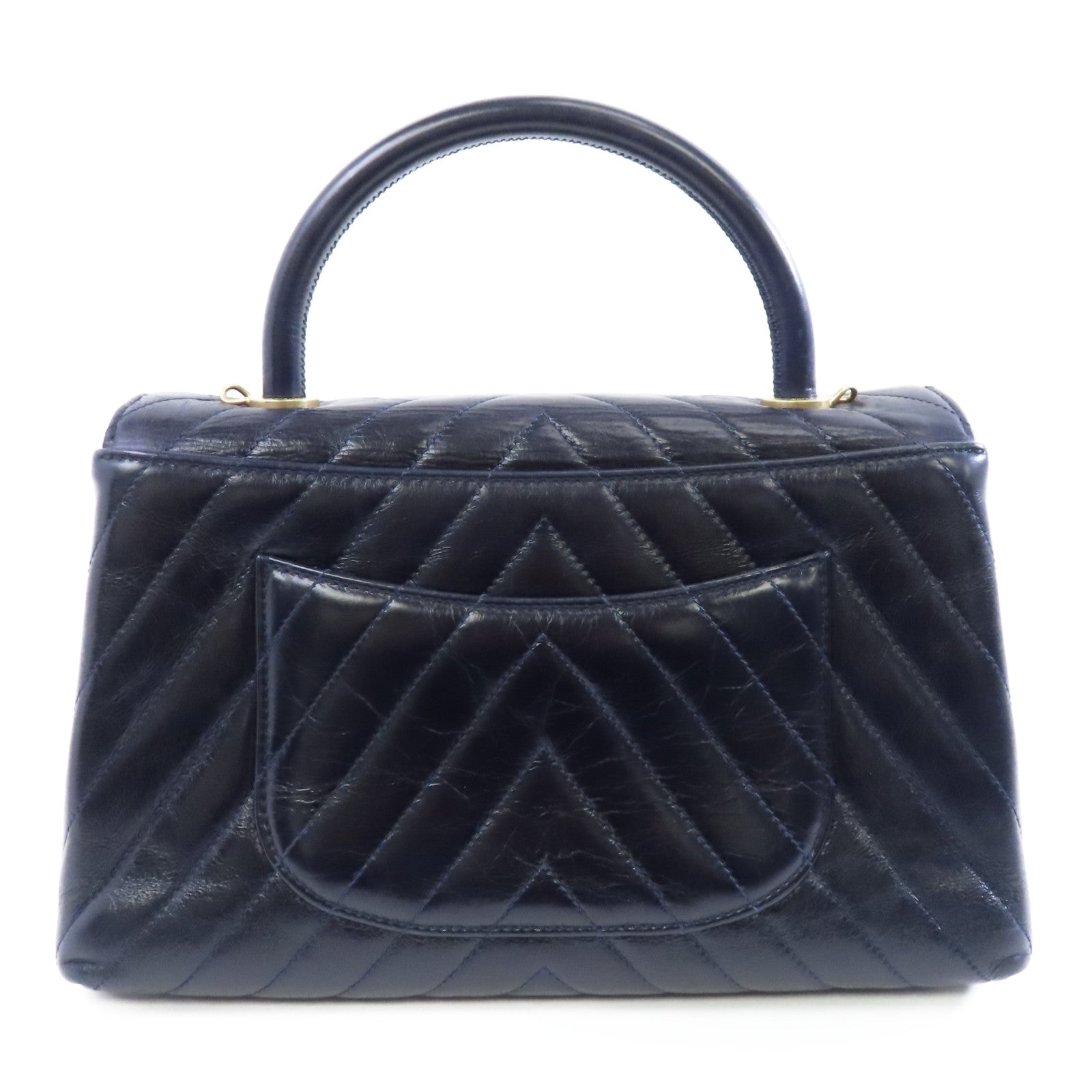 CHANEL 牛皮皮革CoCo Handle Midium金扣手挽肩背兩用袋藍色