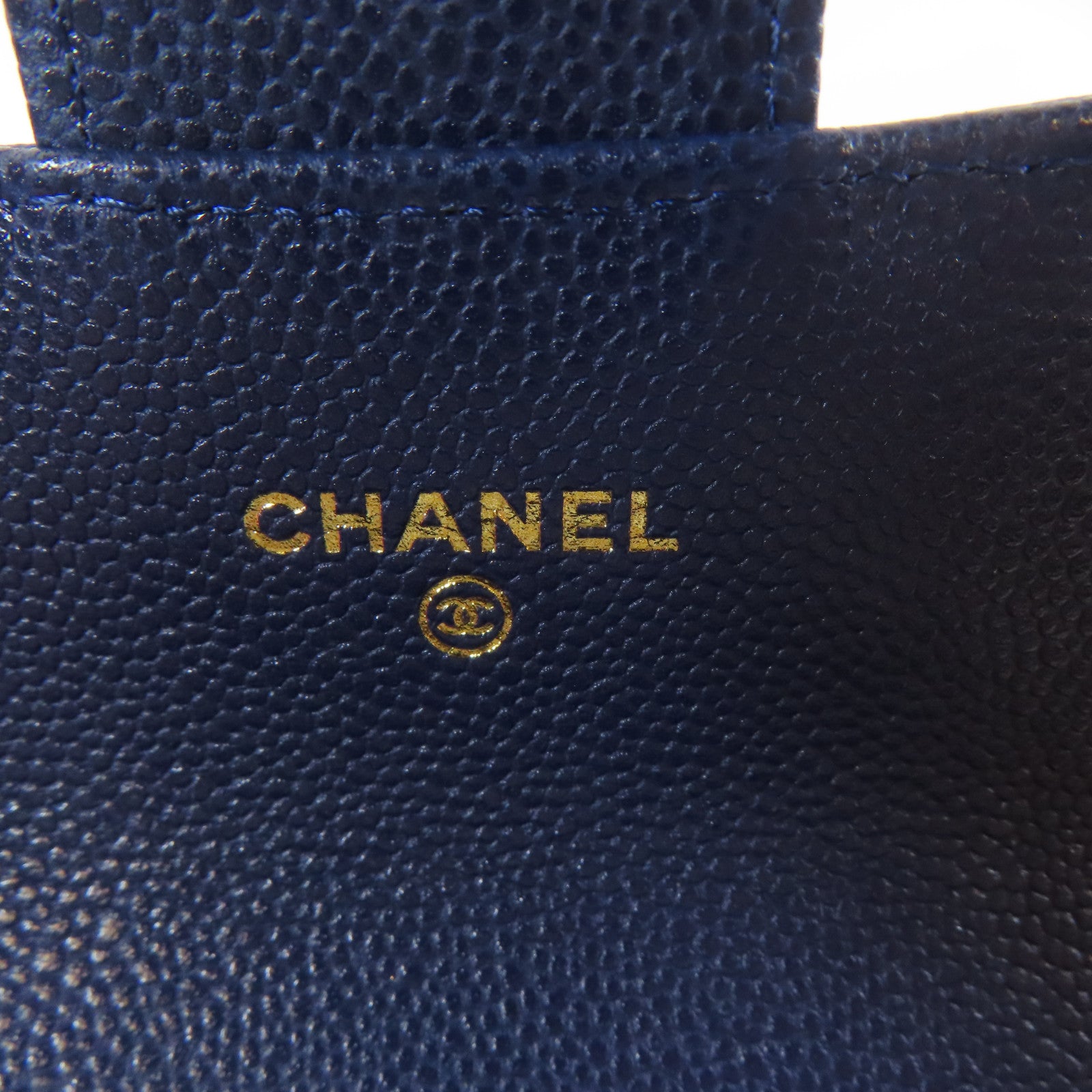 CHANEL 菱格Caviar皮革Card Case銀扣藍色