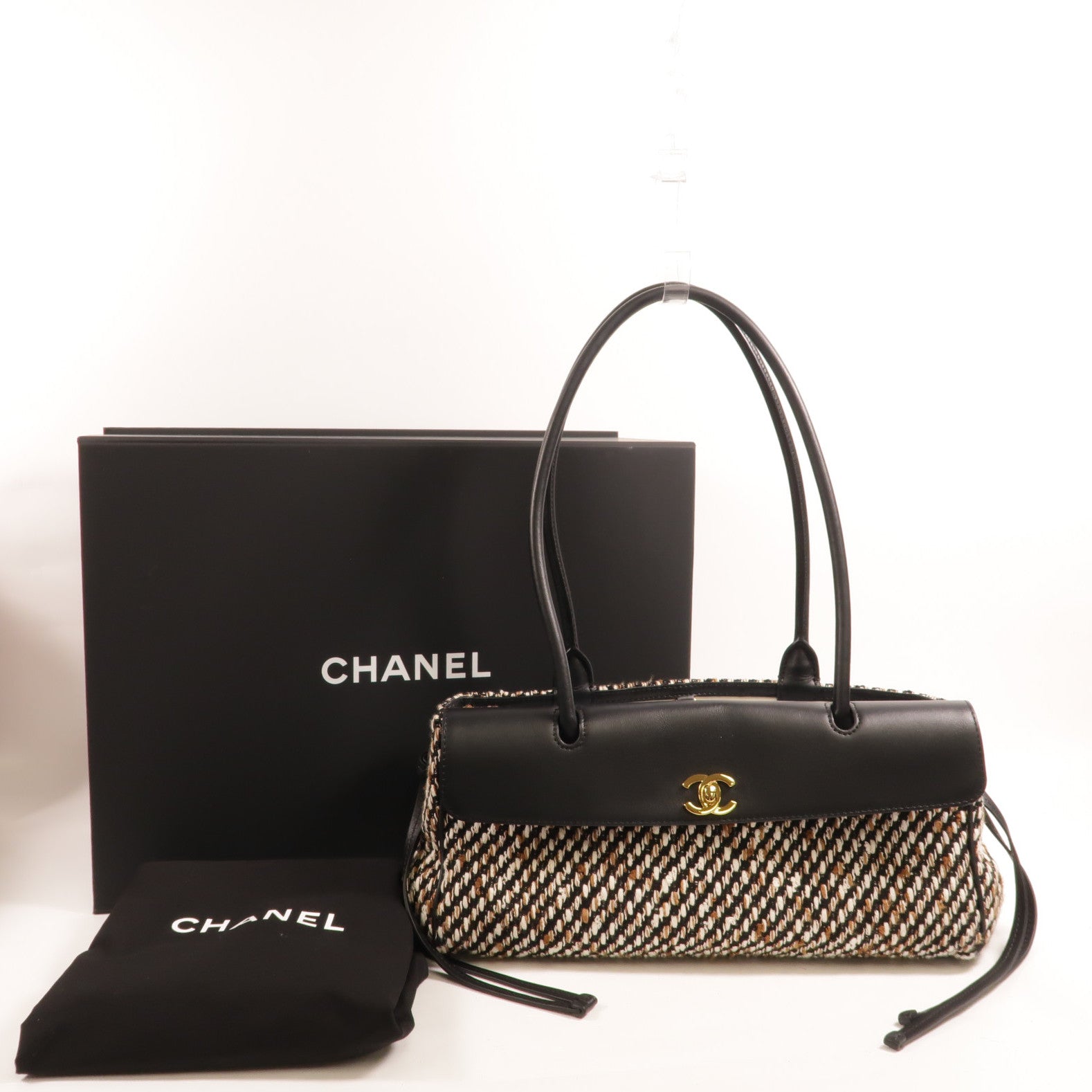 CHANEL Tweed/牛皮皮革Small Shopping Bag肩背袋