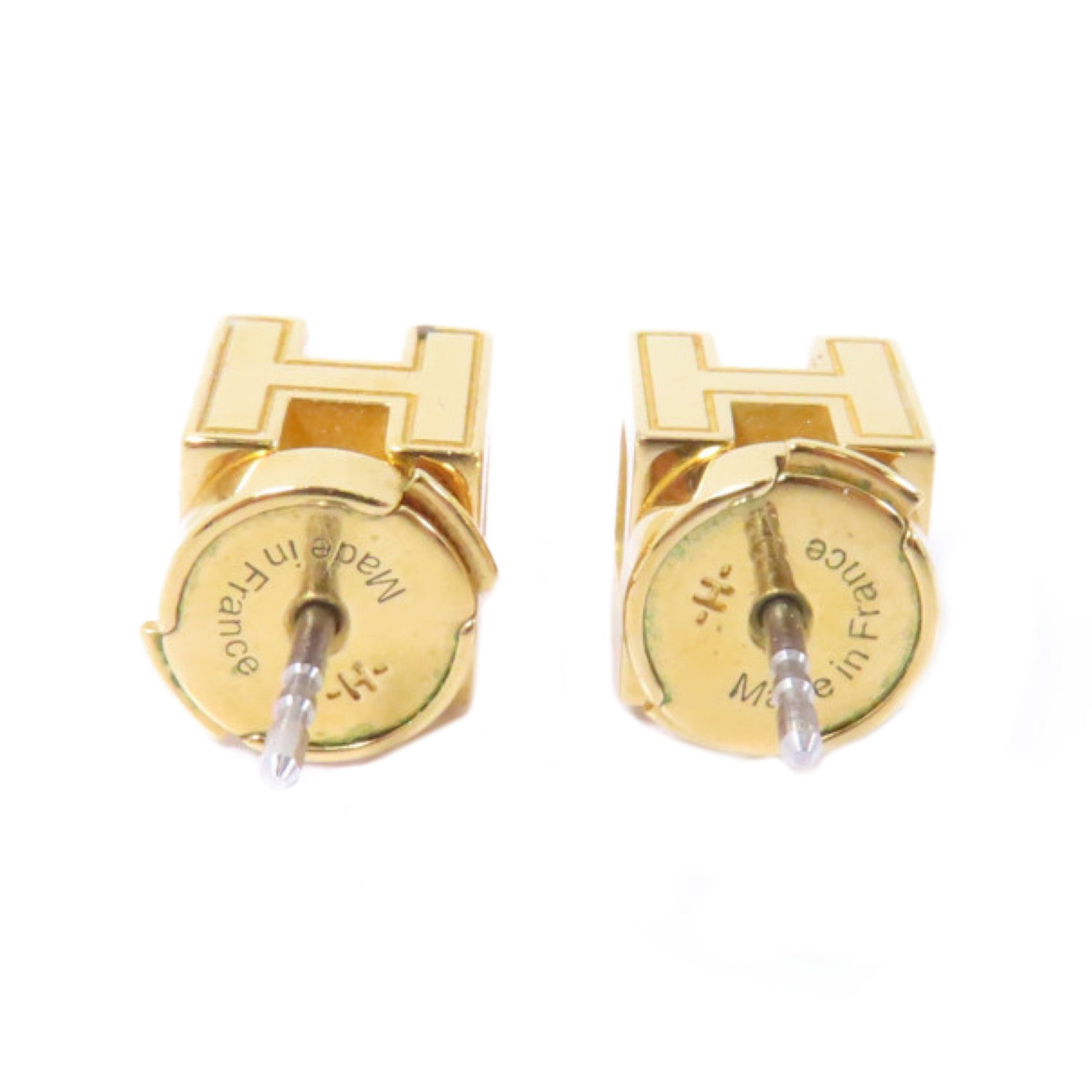HERMES 金屬Cube H Earrings耳環金色/粉紅色
