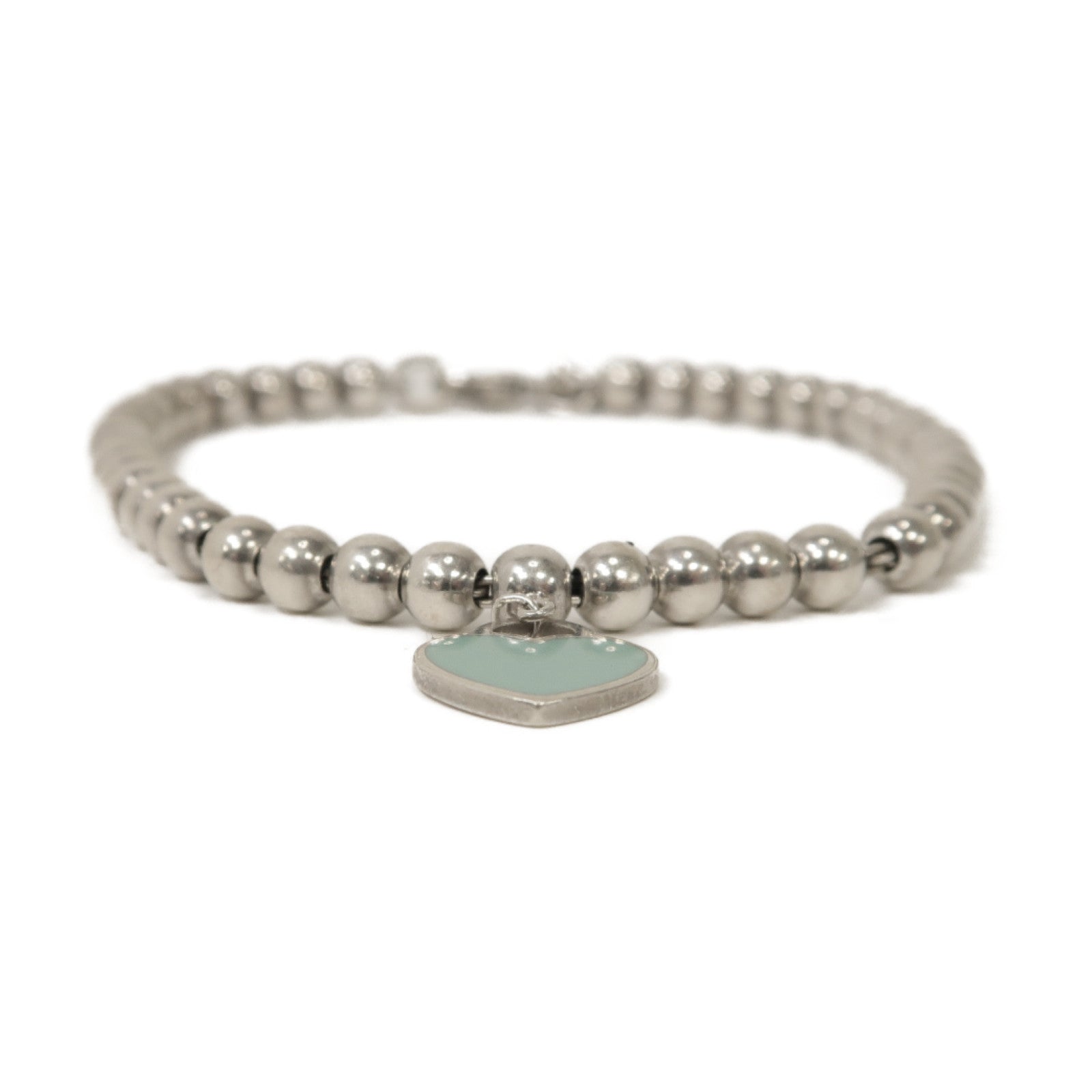 TIFFANY＆CO 925純銀Heart Tag Bead Bracelet銀扣手鏈銀色/藍色