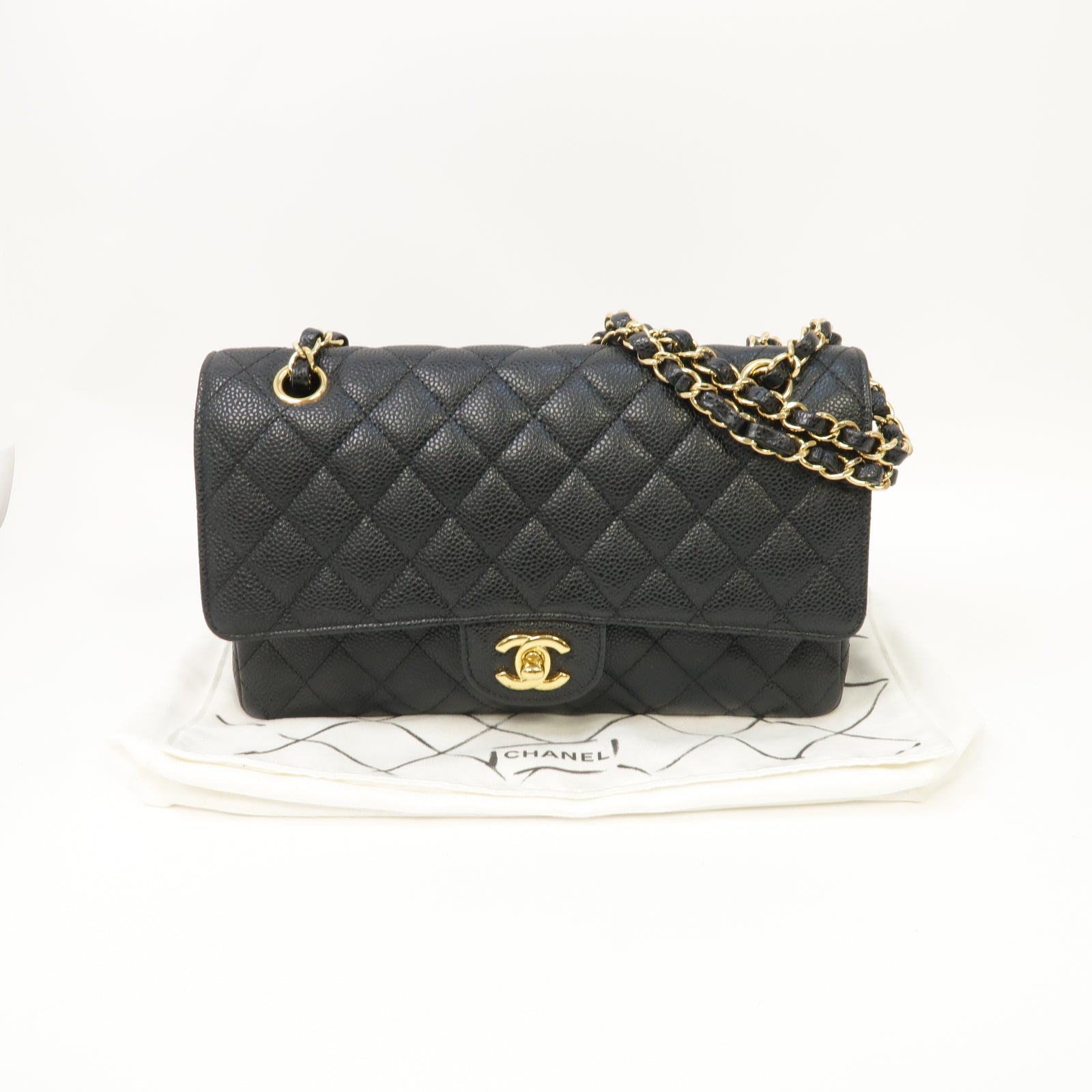 CHANEL 菱格Caviar皮革Classic 25 Chain Shoulder Bag金扣肩背袋黑色