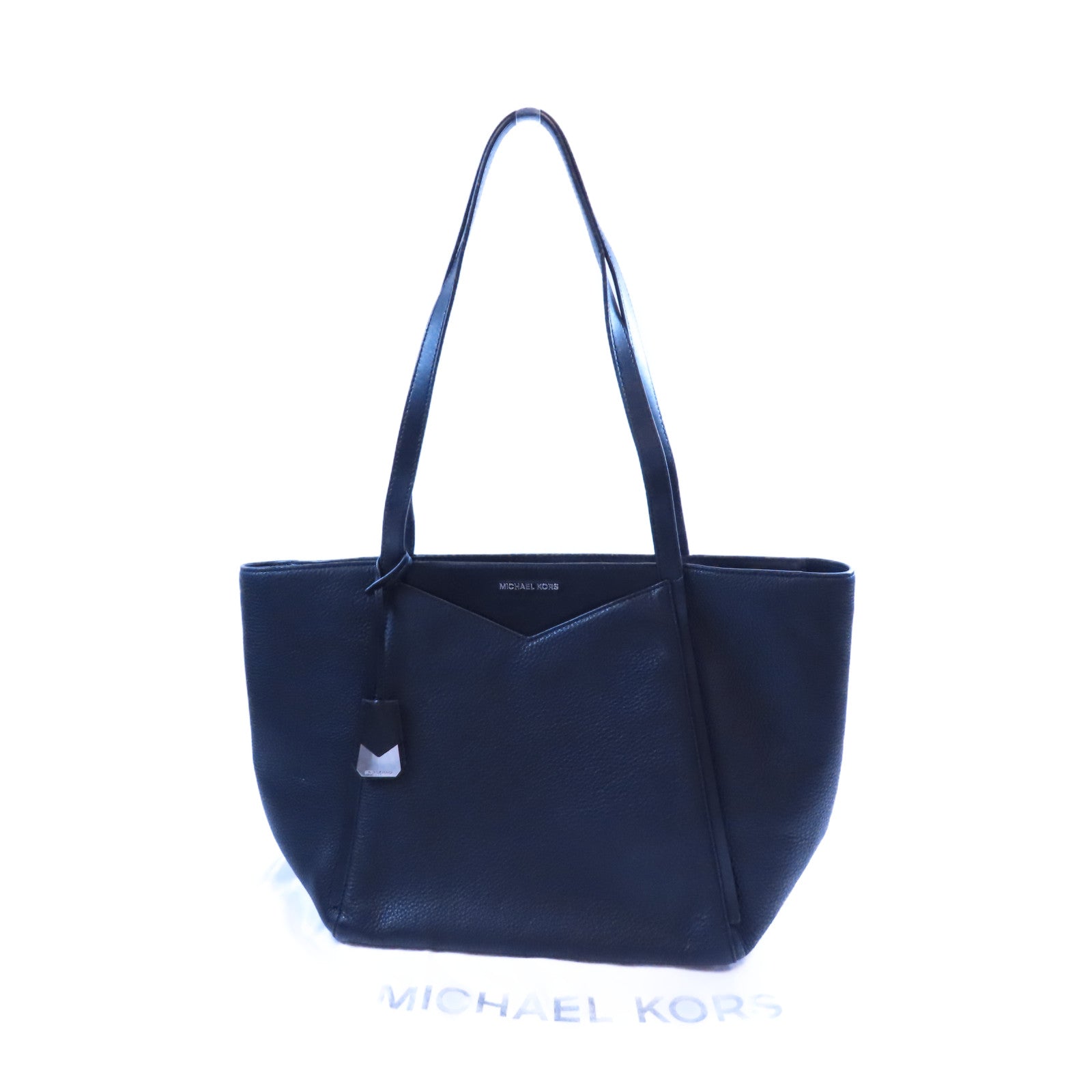 Michael Kors 牛皮皮革Tote Bag銀扣手挽袋黑色