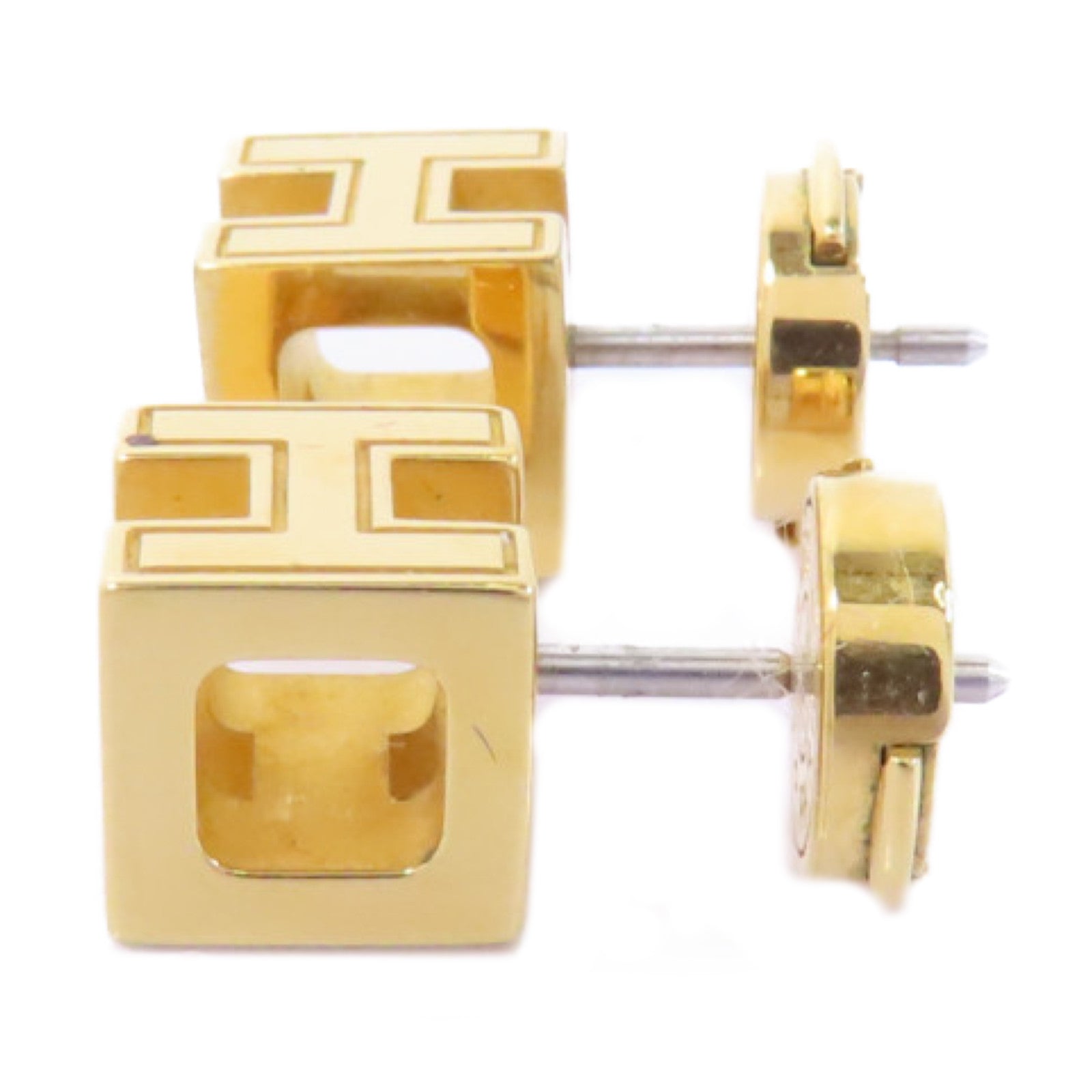 HERMES 金屬Cube H Earrings耳環金色/粉紅色