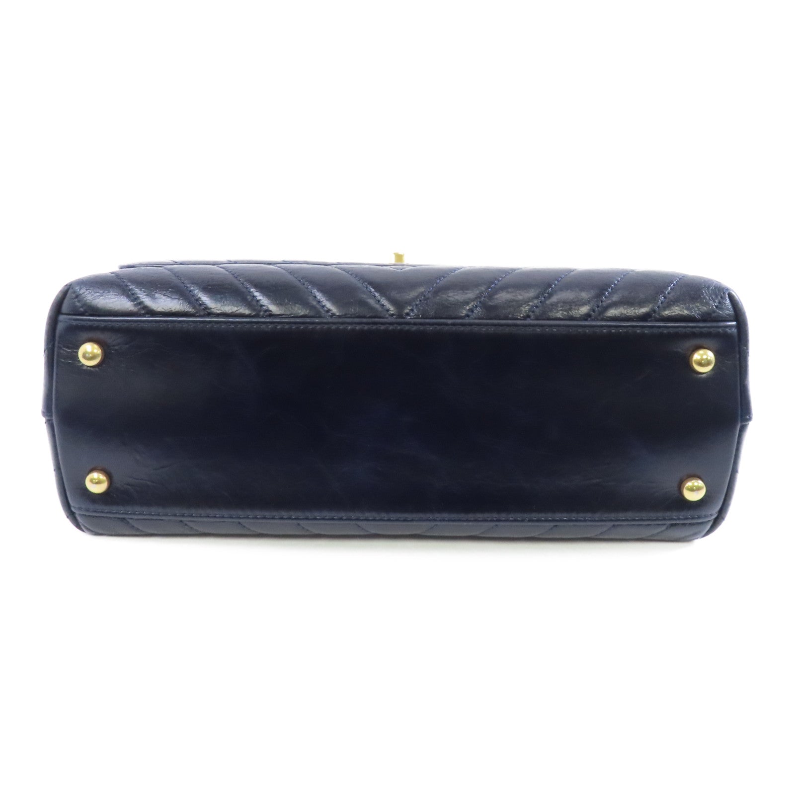 CHANEL 牛皮皮革CoCo Handle Midium金扣手挽肩背兩用袋藍色