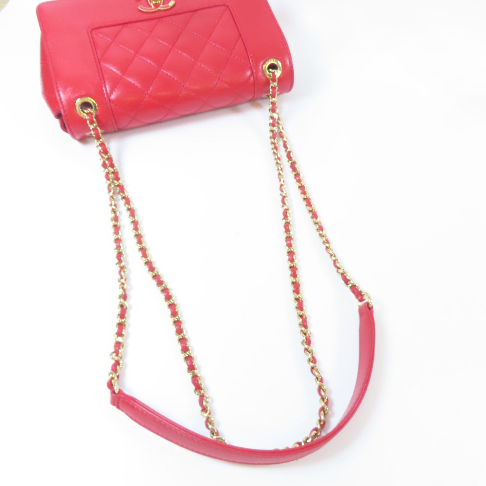CHANEL 【激減優惠】菱格牛皮皮革Chain Shoulder金扣肩背袋紅色