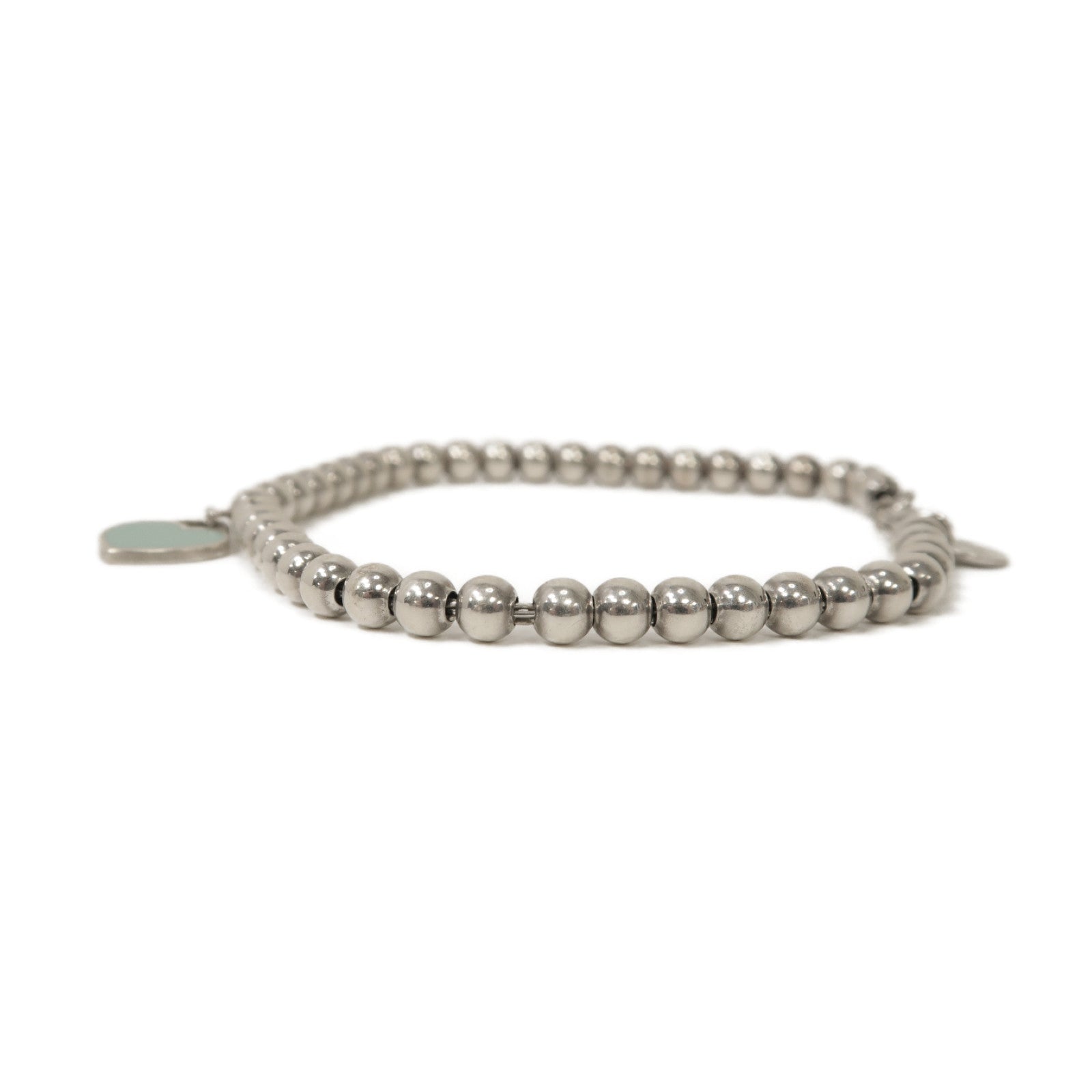 TIFFANY＆CO 925純銀Heart Tag Bead Bracelet銀扣手鏈銀色/藍色