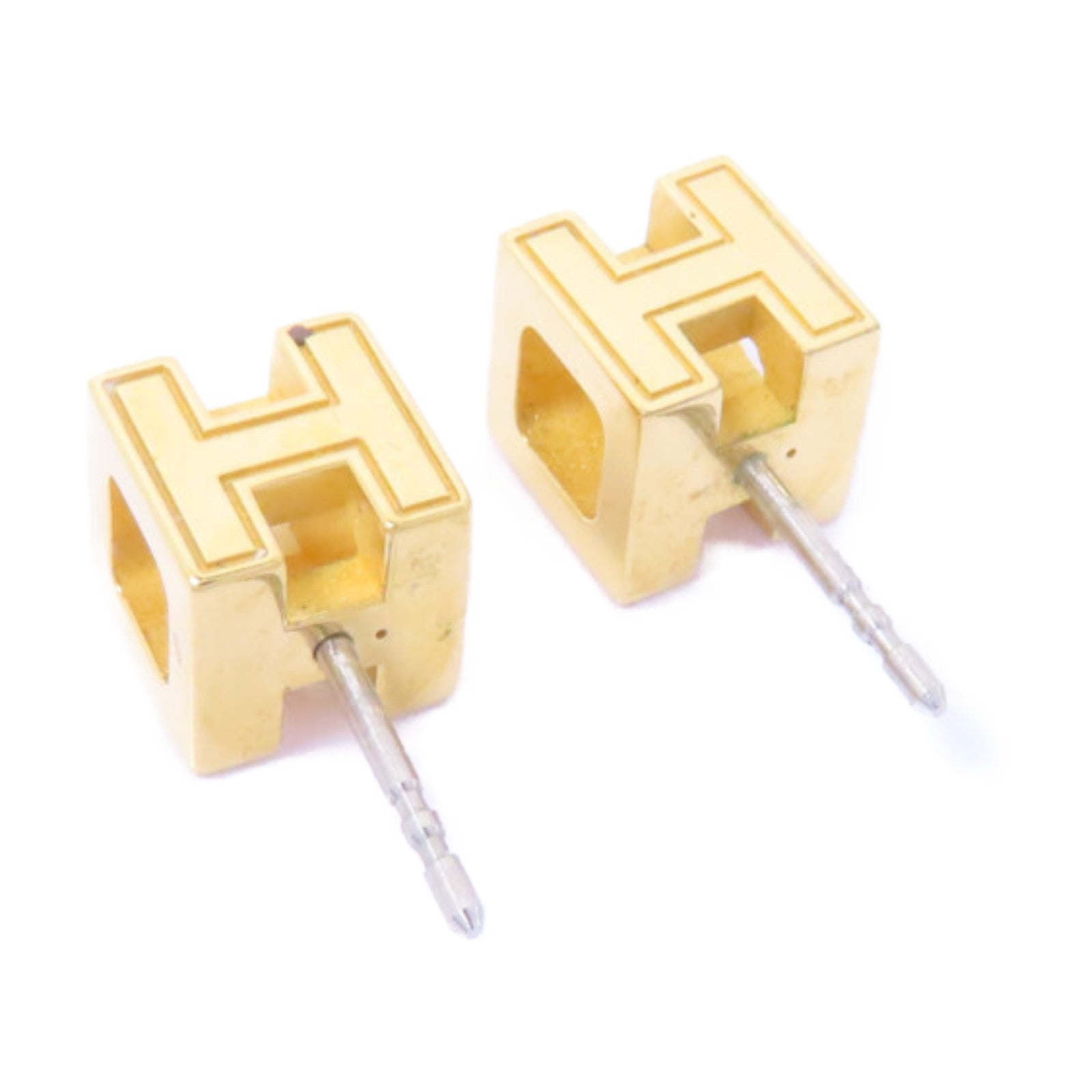 HERMES 金屬Cube H Earrings耳環金色/粉紅色