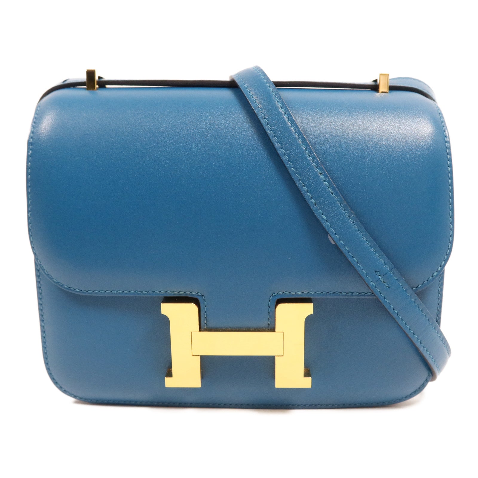 HERMES 【激減優惠】Tadelakt皮革Constance Mini金扣肩背袋Bleu Izmir